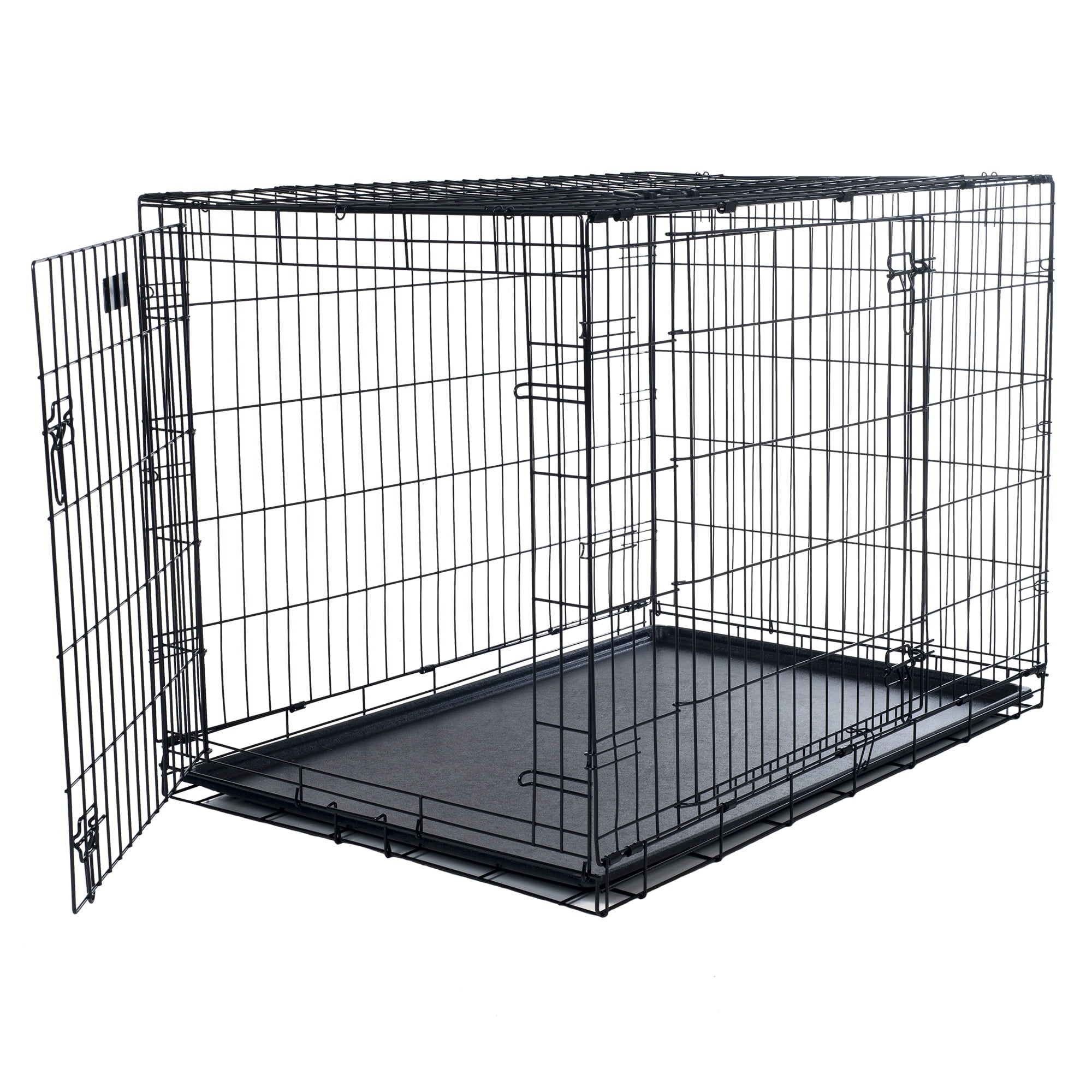 Dog Kennel – 42-inch Dog Crate with Doors for Front and Side Access – Collapsible Dog Crate with Divider Wall Panel for Large Dogs by Petmaker (Black)