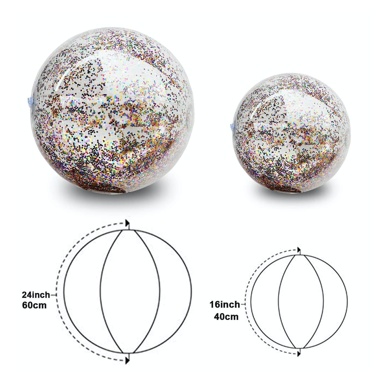 Brier Inflatable Large Beach Ball Pool Accessory Glitter Confetti 16 Inch Premium Beach Theme Water Sand Toy Beach Party Decoration， Pool Party Supplies Beach Balls -Set of 5 |