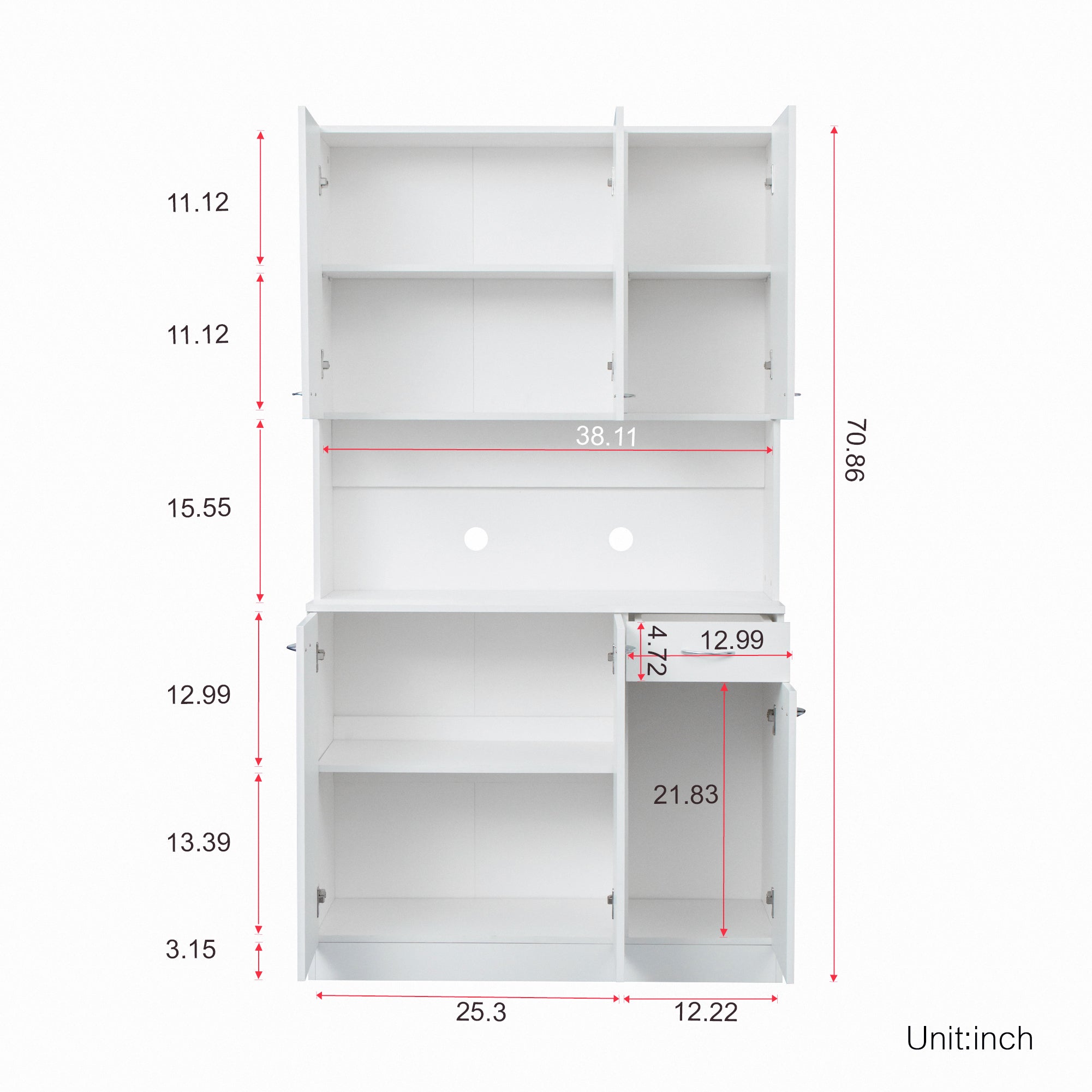AOMBOO Tall Wardrobe Kitchen Cabinet Wood Kitchen Pantry Storage with Drawer Shelves, White