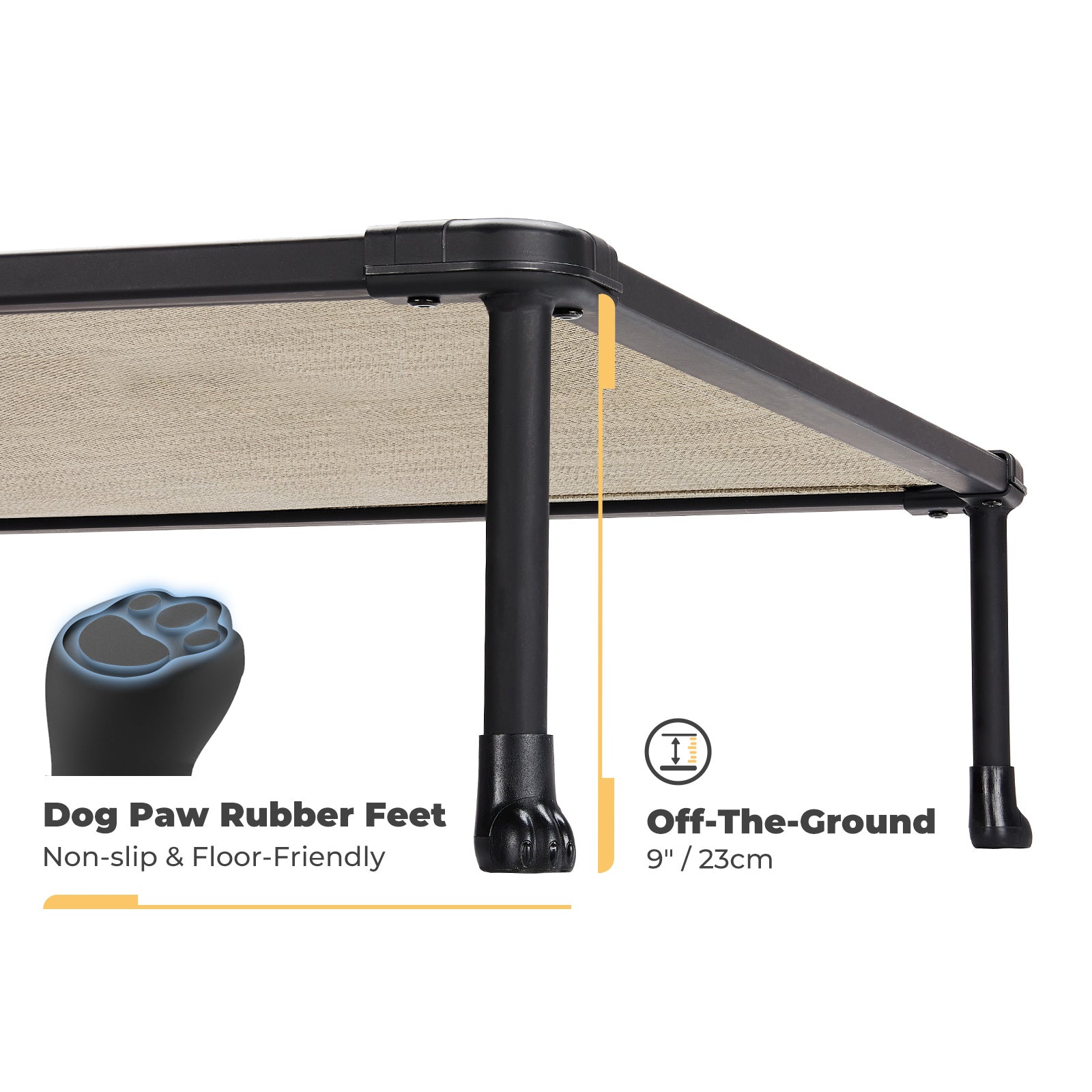 Veehoo Chewproof Dog Bed， Cooling Raised Dog Cots with Black Metal Frame， X Large， Beige Coffee
