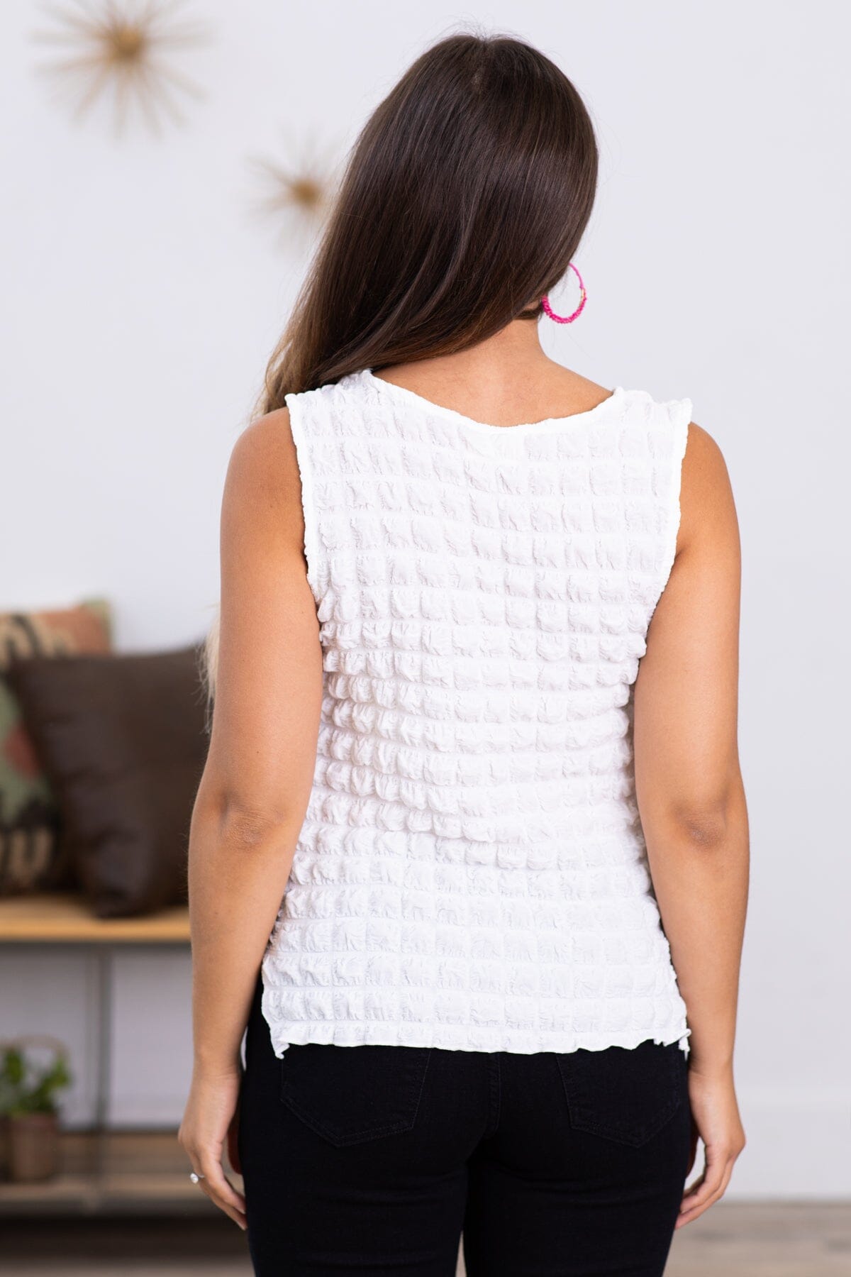Off White Textured Knit Tank