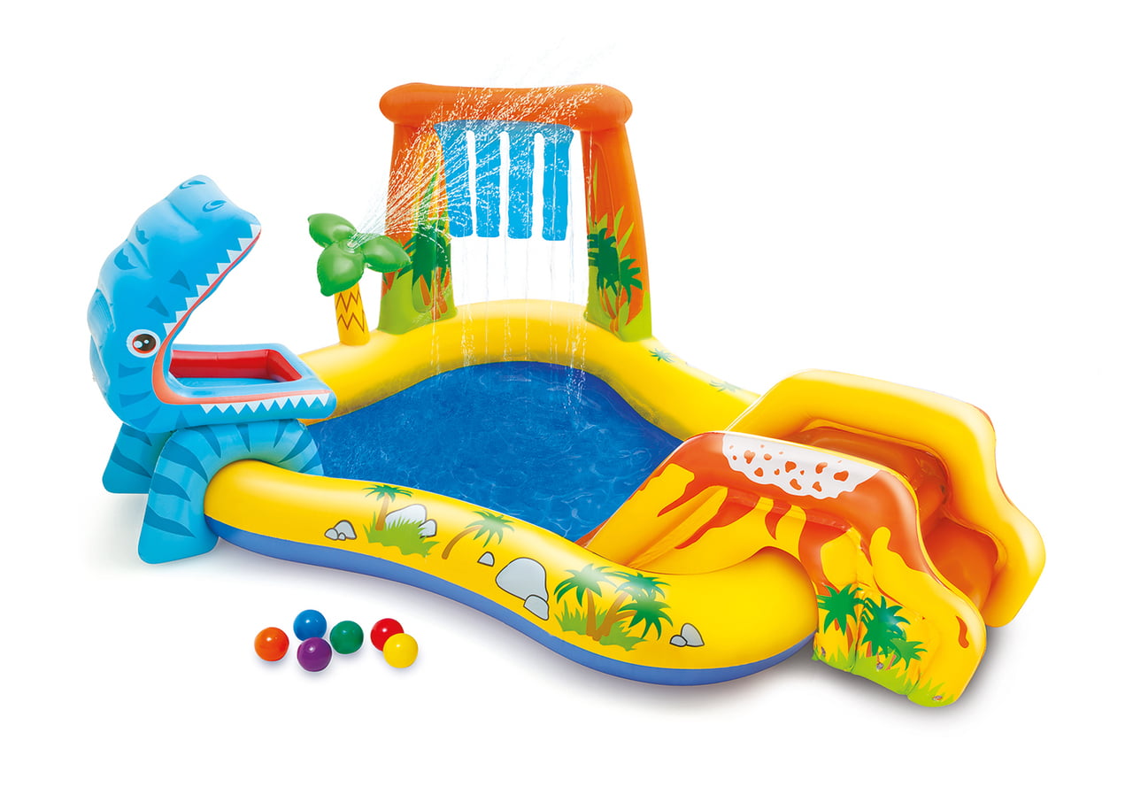 Intex Dinosaur Inflatable Play Center Kiddie Pool， 98in X 75in X 43in， for Ages 3+