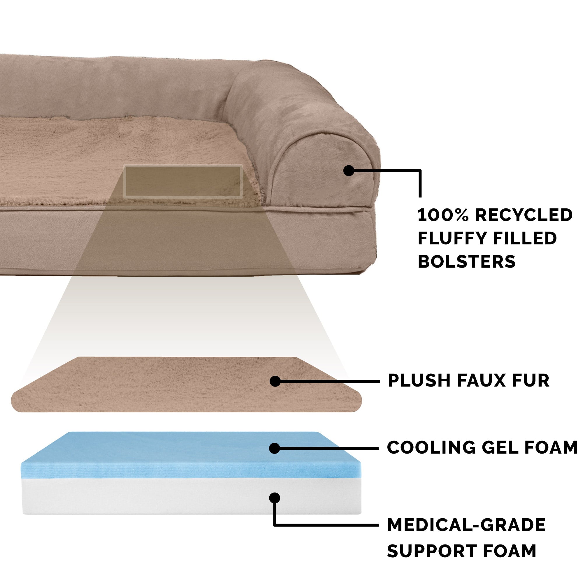 FurHaven | Cooling Gel Ultra Plush Sofa Pet Bed for Dogs and Cats， Almondine， Medium