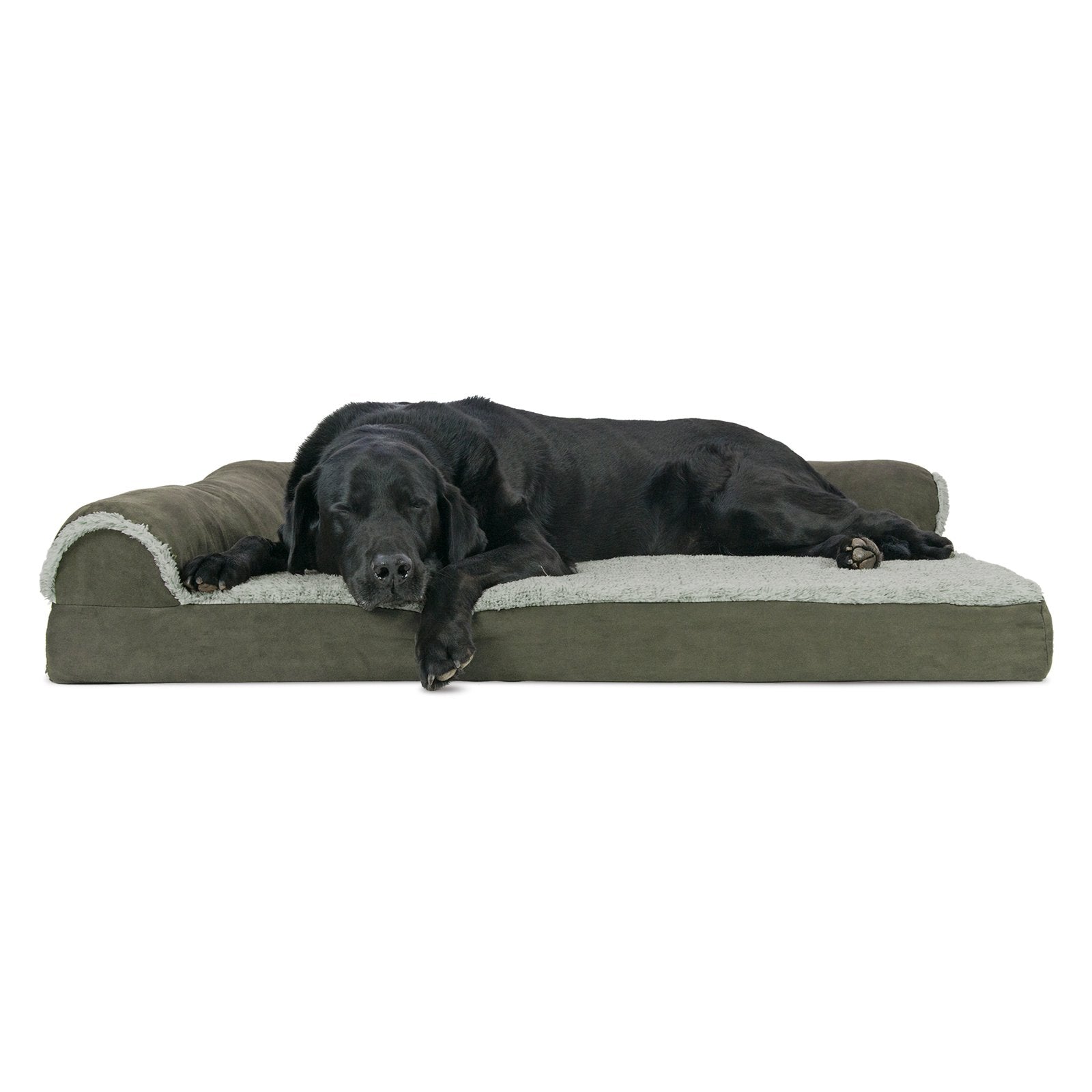 Furhaven Two-Tone Faux Fur and Suede Deluxe Chaise Lounge Orthopedic Sofa Dog Bed