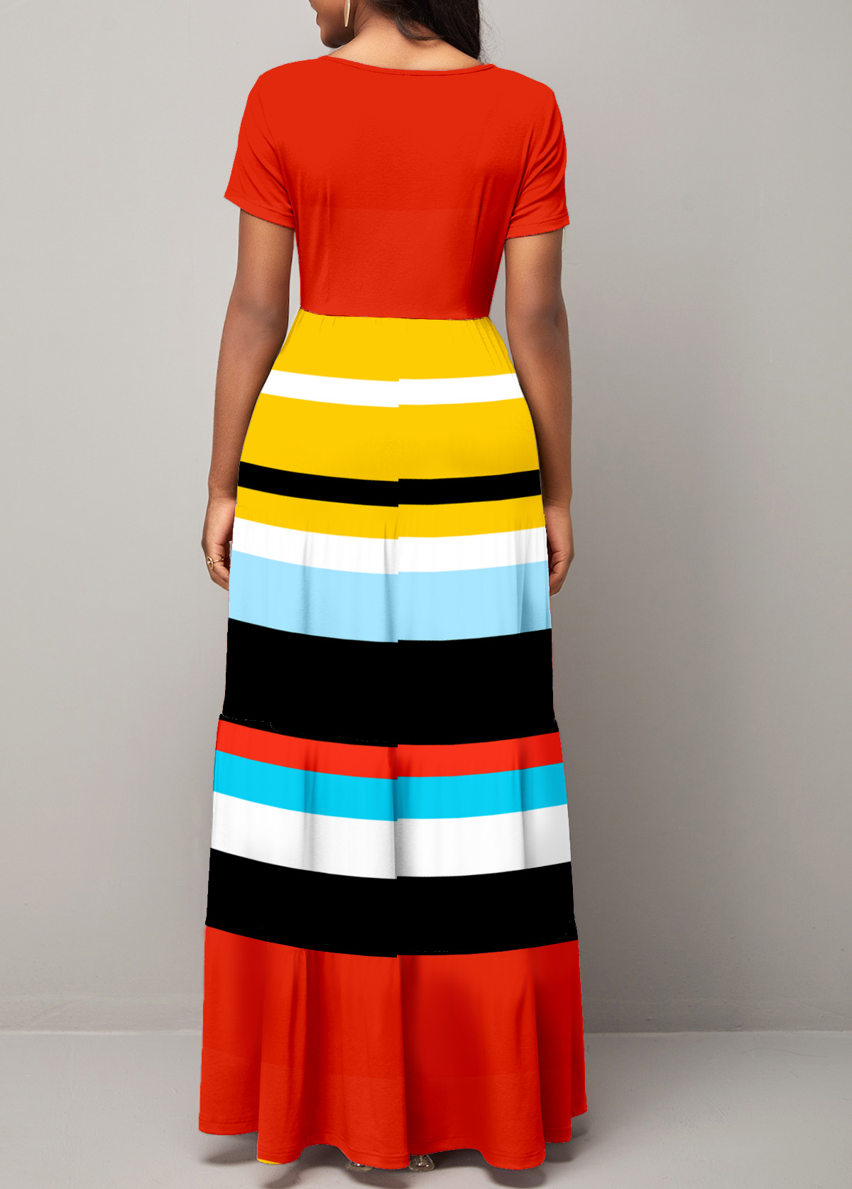 Short Sleeve Round Neck Rainbow Stripe Dress