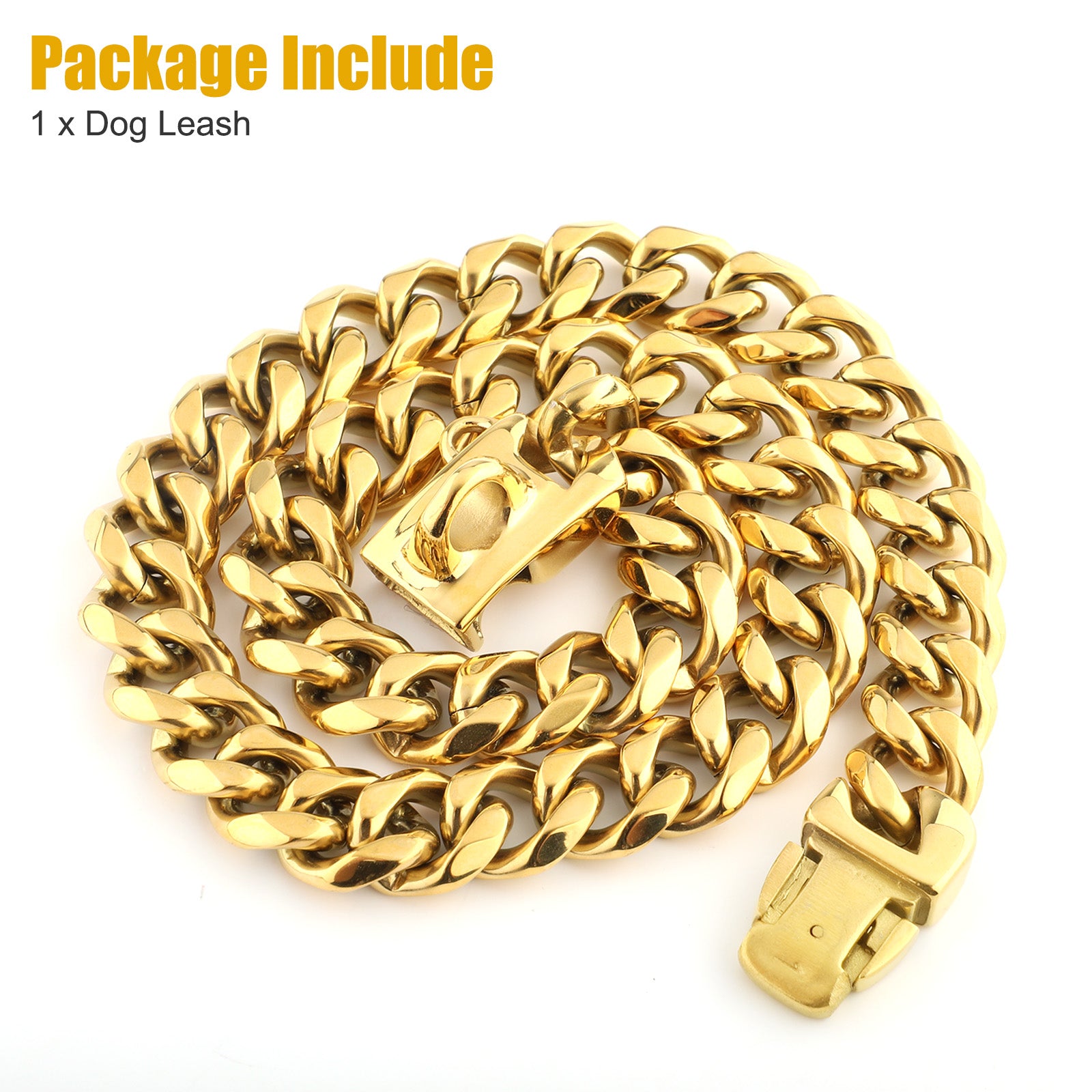 20'' Pet Chain Collar， TSV Stainless Steel Gold Pet Dog Leash Chain Collar with Design Secure Snap Buckle， Heavy Duty Chew Proof Dog Metal Chain Necklace Collar for Pets Xmas Gifts