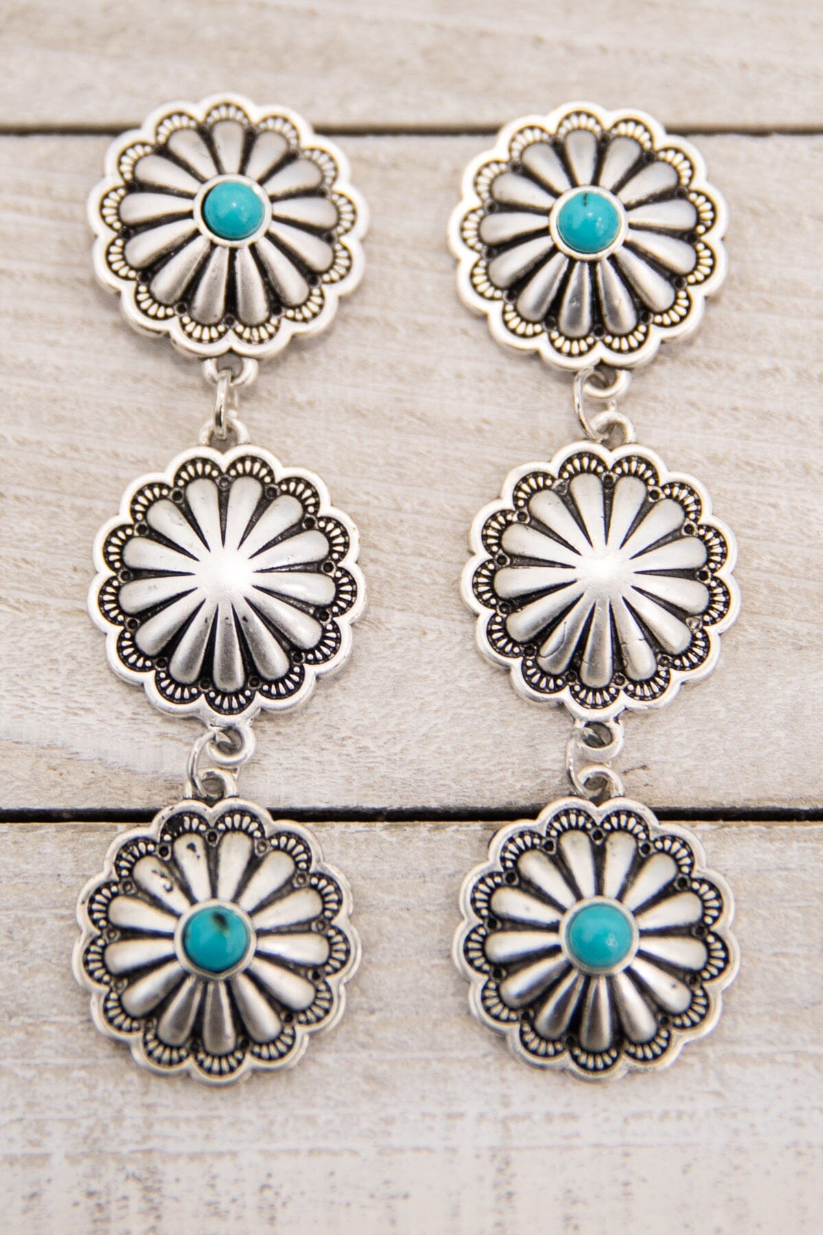 Silver Concho Post Earrings With Turquoise