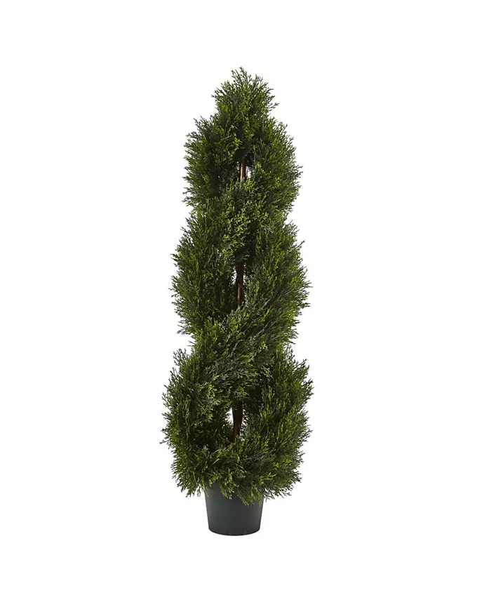 Nearly Natural 4' Double Pond Cypress UV-Resistant Indoor Outdoor 1036-Leaf Spiral Topiary