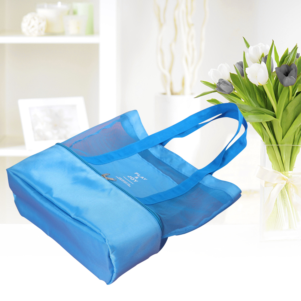 Portable Mesh Beach Bag with Double Layer Picnic Cooler Tote Bag(Blue)