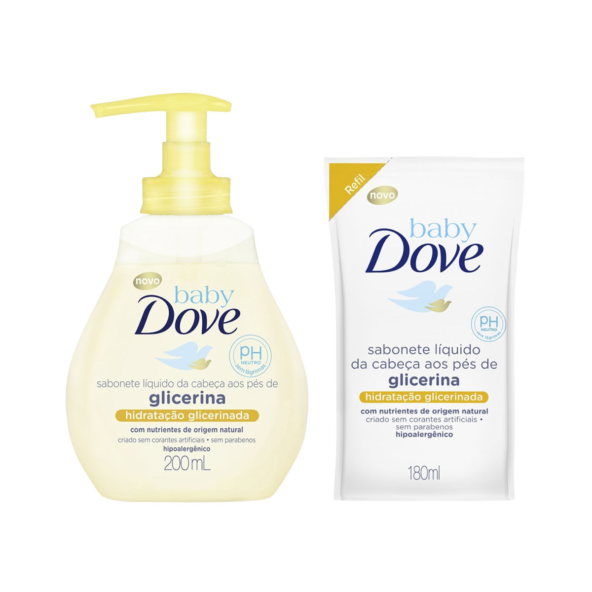 Sabonete Liquido Dove Baby  da Cabeca aos Pes Glicerina 200ml + Refil 180ml