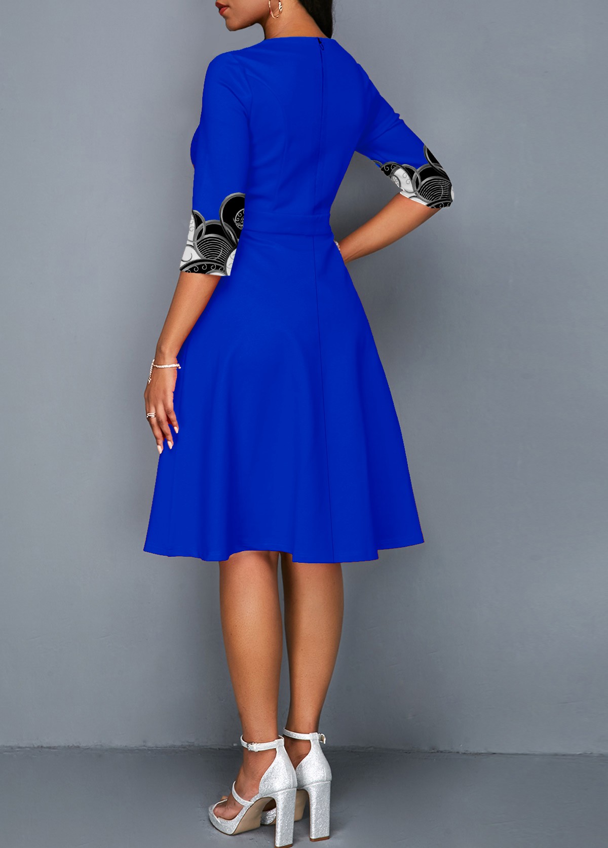 3/4 Sleeve Tribal Print Round Neck Dress