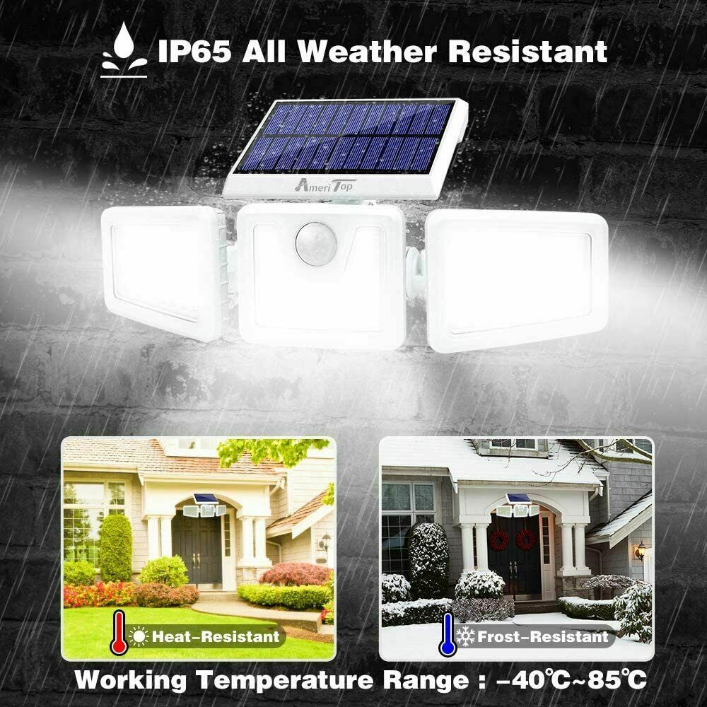2 Pack - Solar Lights Outdoor， 800LM Wireless LED Solar Motion Sensor Lights Outdoor; 3 Adjustable Heads， 270° Wide Angle Illumination， IP65 Waterproof， Security LED Flood Light