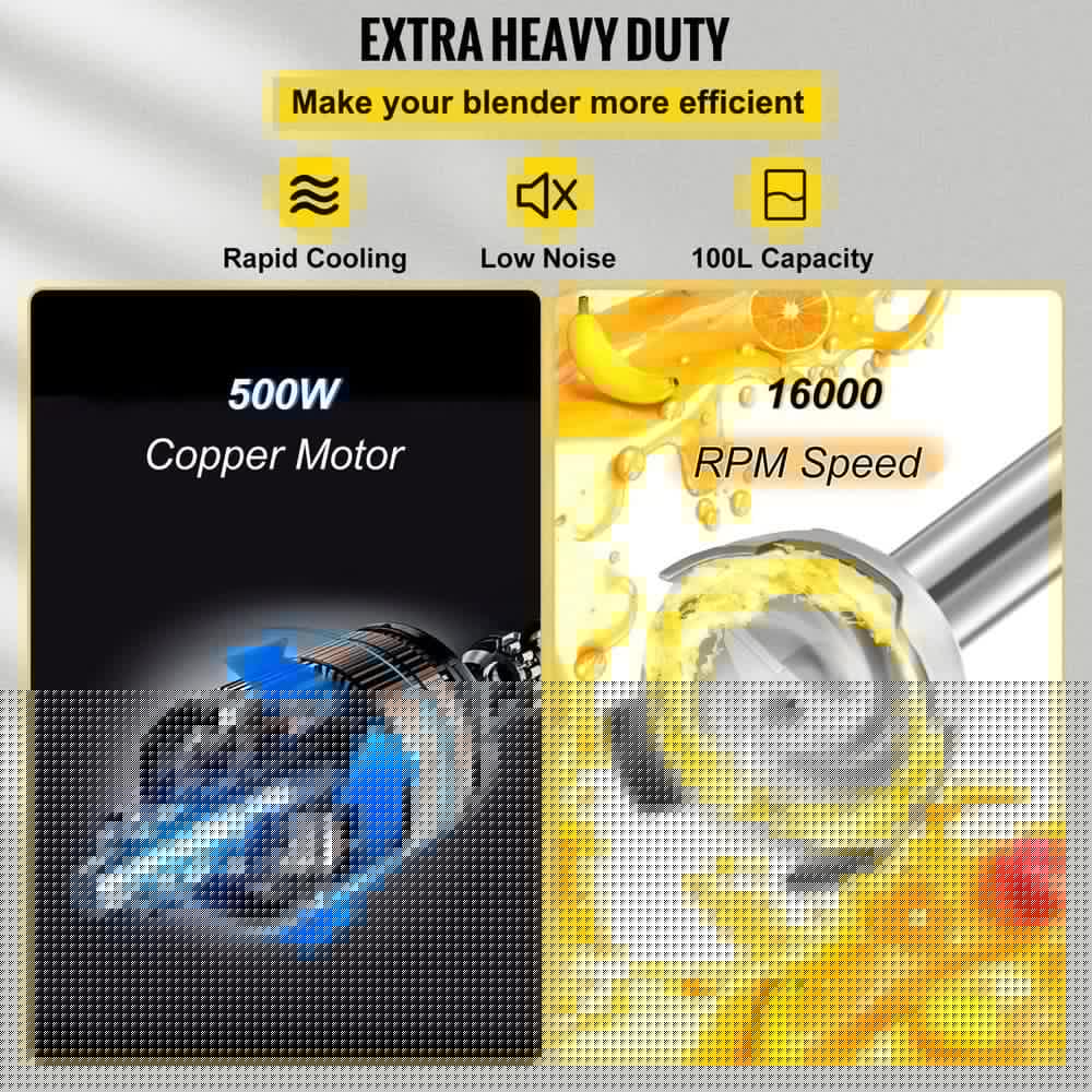 VEVOR Commercial Immersion Blender 500 Watt Blue Hand Held Mixer with 157 in Removable Shaft Constant Speed 16000RPM