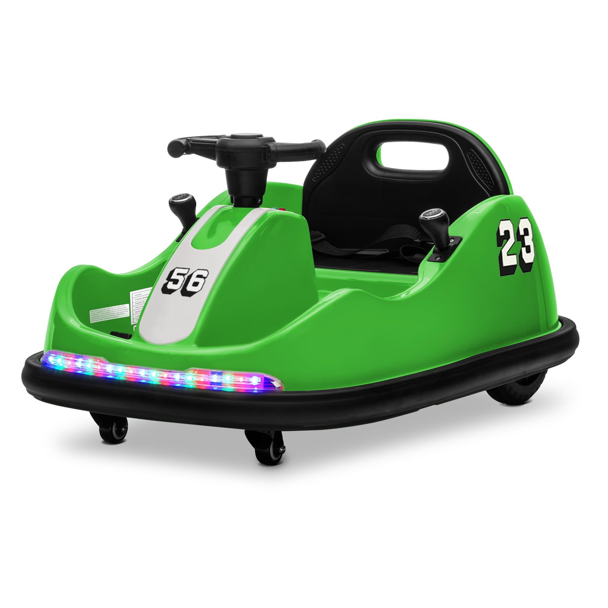Kidzone Twin-Motor 12V Kids Toy Electric Ride On Bumper Car Vehicle Remote Control Bluetooth Music 360 Spin ASTM-Certified DIY Sticker Race #00-99， Green