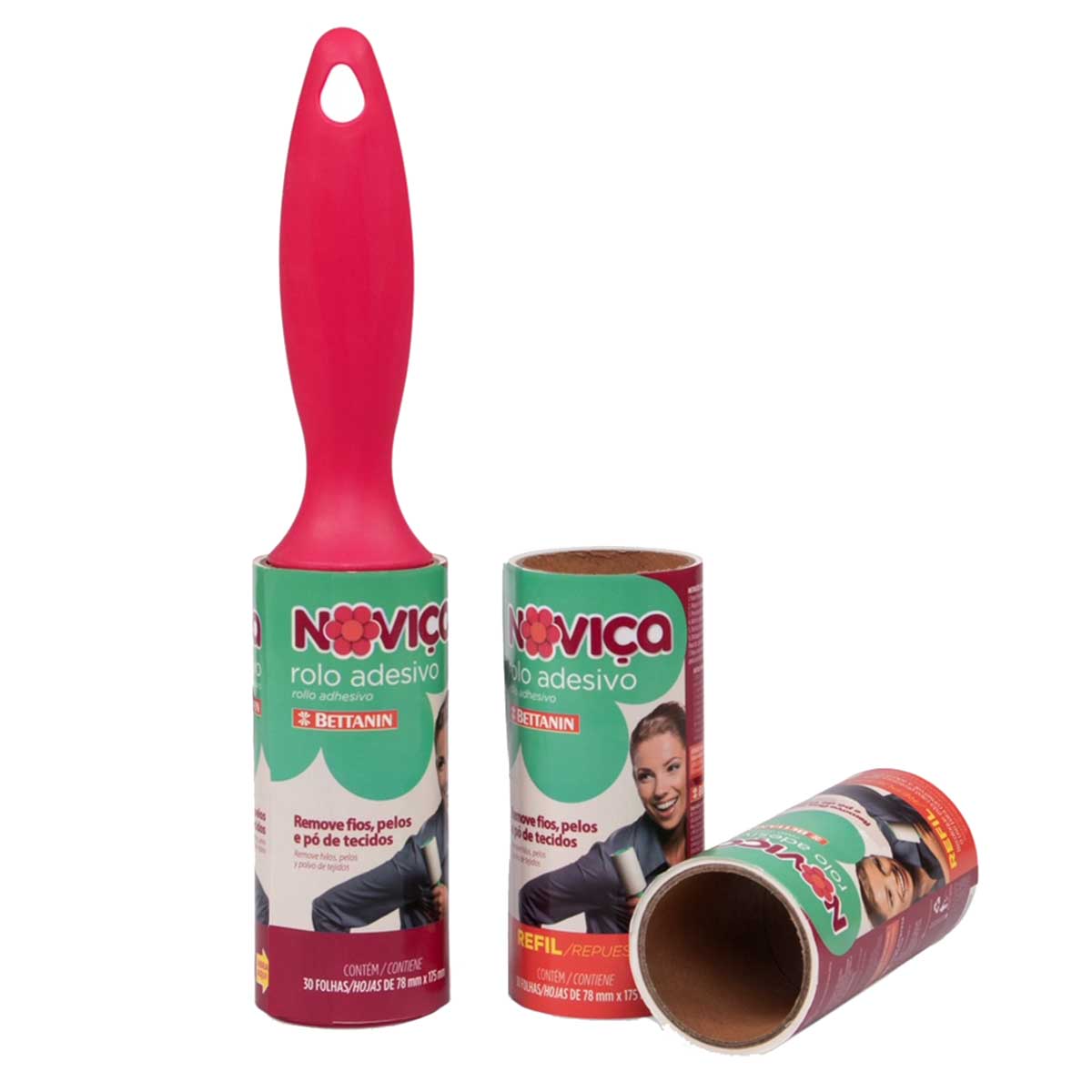 Conjunto Rolo Adesivo com Refil 2 Pecas Verde e Rosa Novica