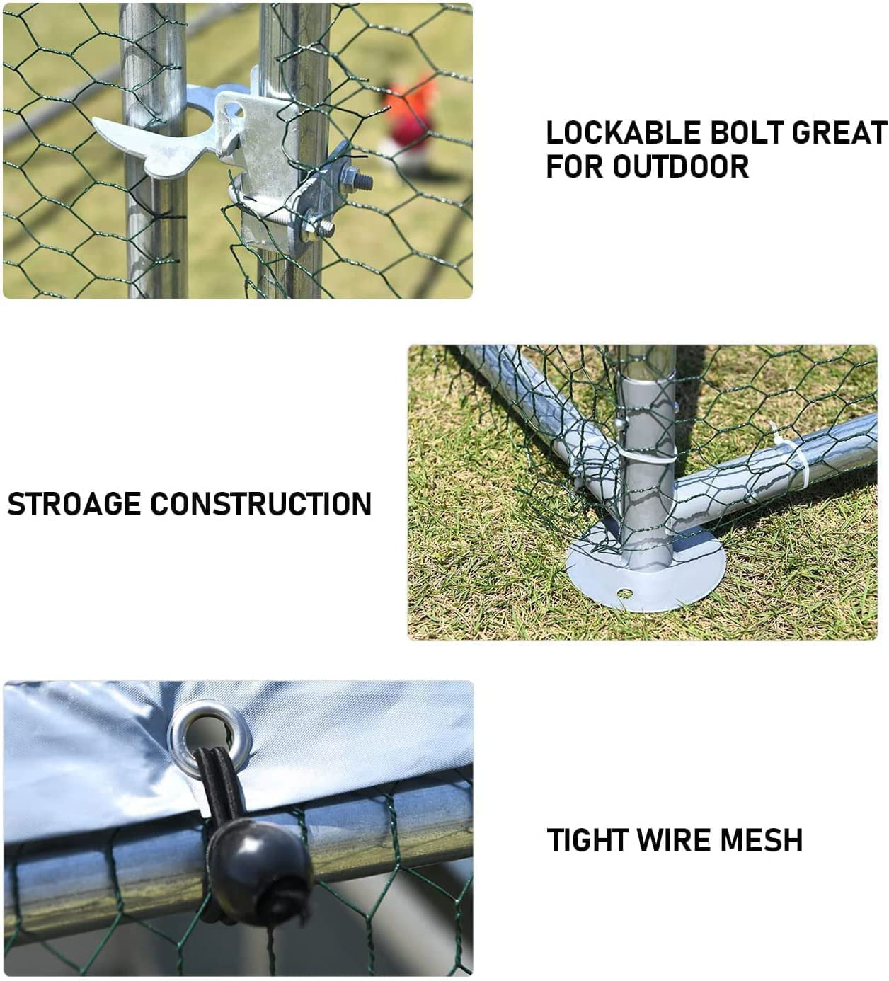 Large Metal Chicken Coop， Walk-in Chicken Runs for Yard with Waterproof Cover， Poultry Cage Chicken Run House Rabbits Habitat Cage， Flat Shaped Coops for Outdoor Backyard Farm Use， Silver