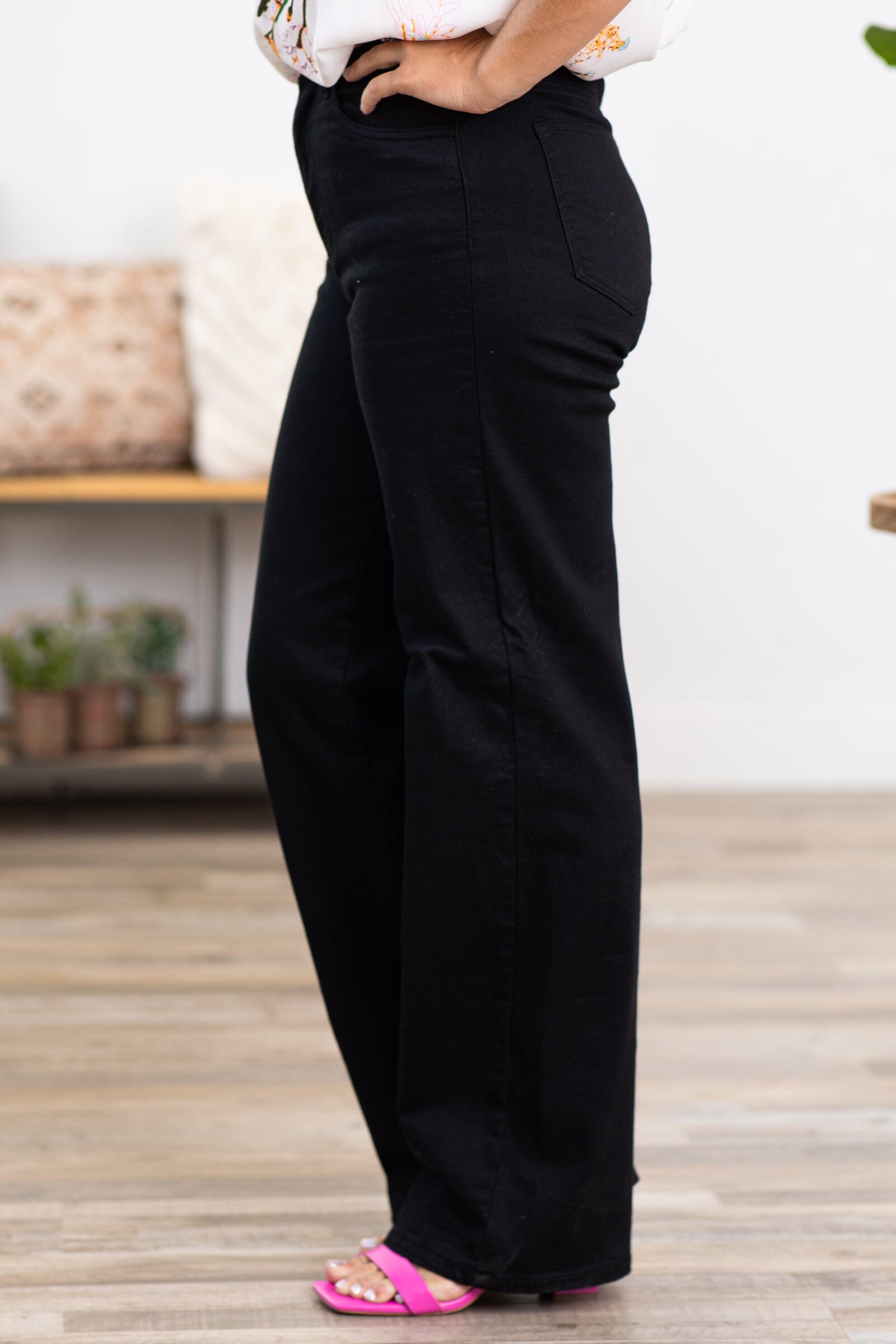 Black Wide Leg Pants With Stretch
