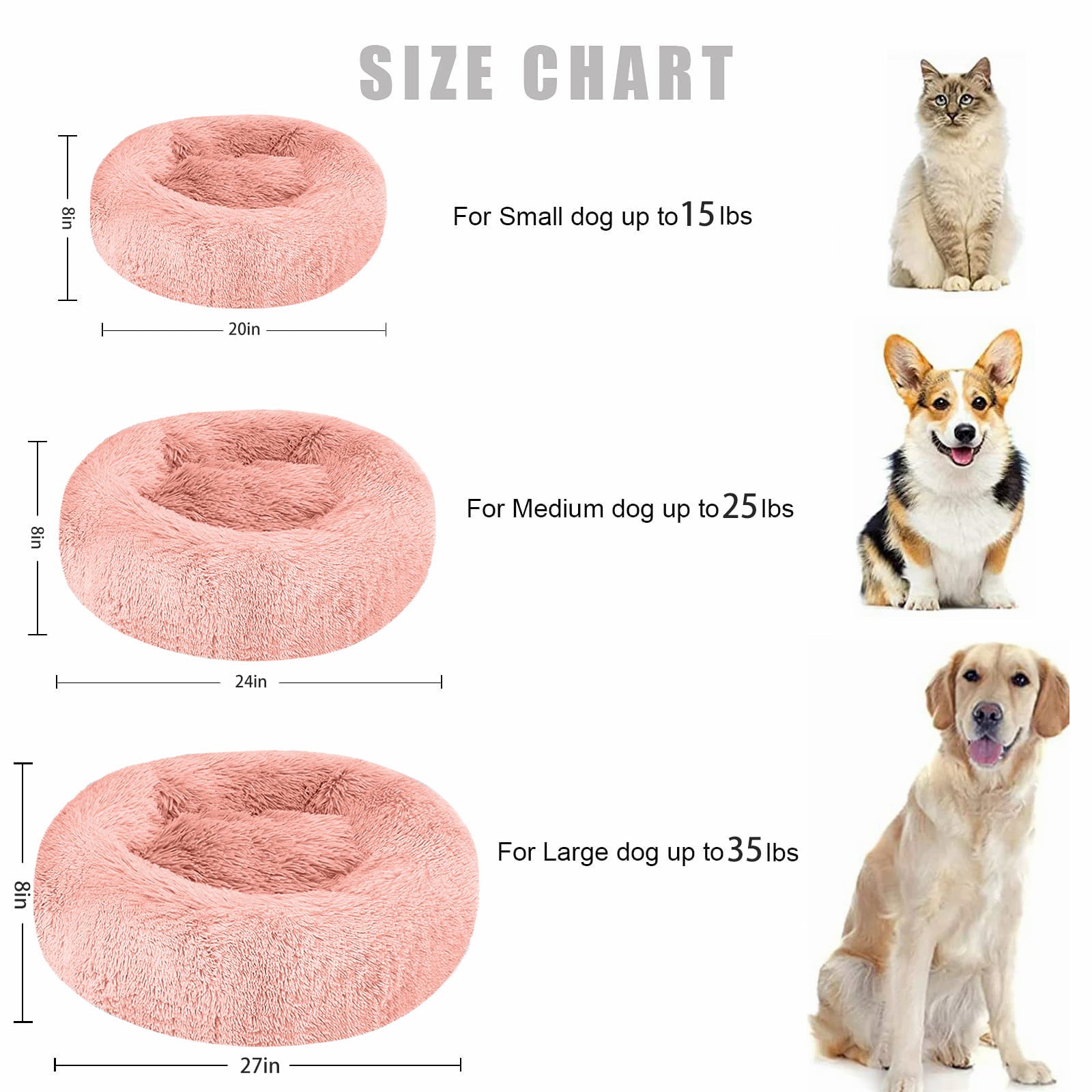 Nisrada Calming Donut Pet Bed for Dogs and Cats， 27 Inch Dog Bed for Large Dogs， Washable-Round Pet Bed for Puppy and Kitten