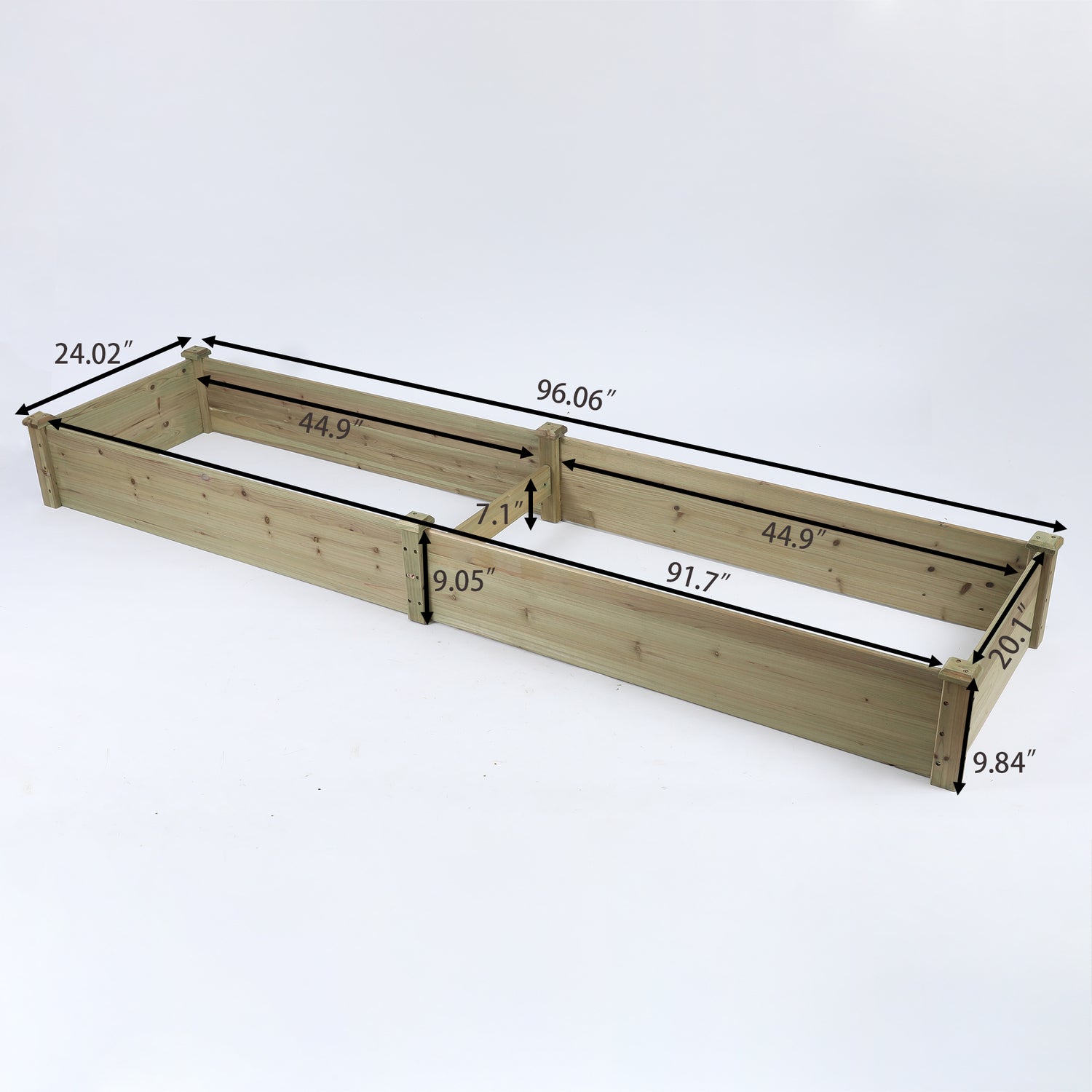LuxenHome Natural Wood 8 ft x 2 ft Outdoor Vegetable Flower Raised Garden Bed Planter