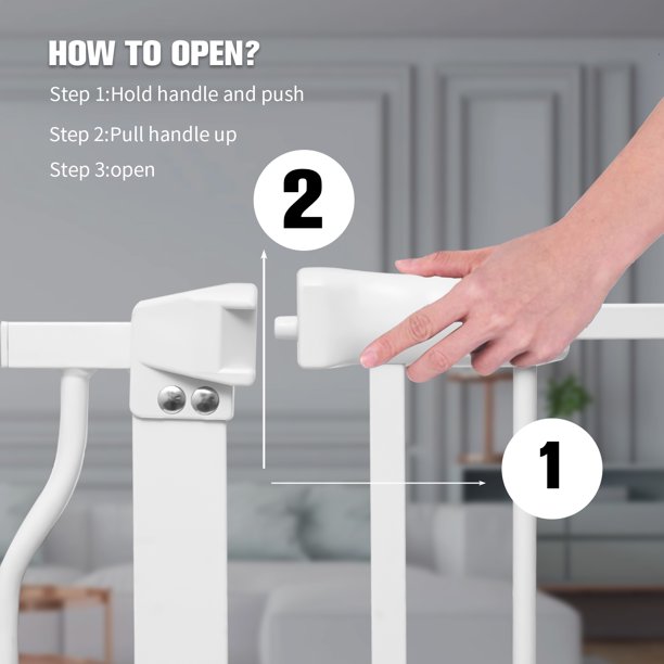 Extra Wide and Tall Baby Gate with Auto-Close and Hold-Open Features， Easy Walk Thru Indoor Safety Gate with 4 Pack of Pressure Mount Kit， Pet Gates with Extension Kit， 57.5