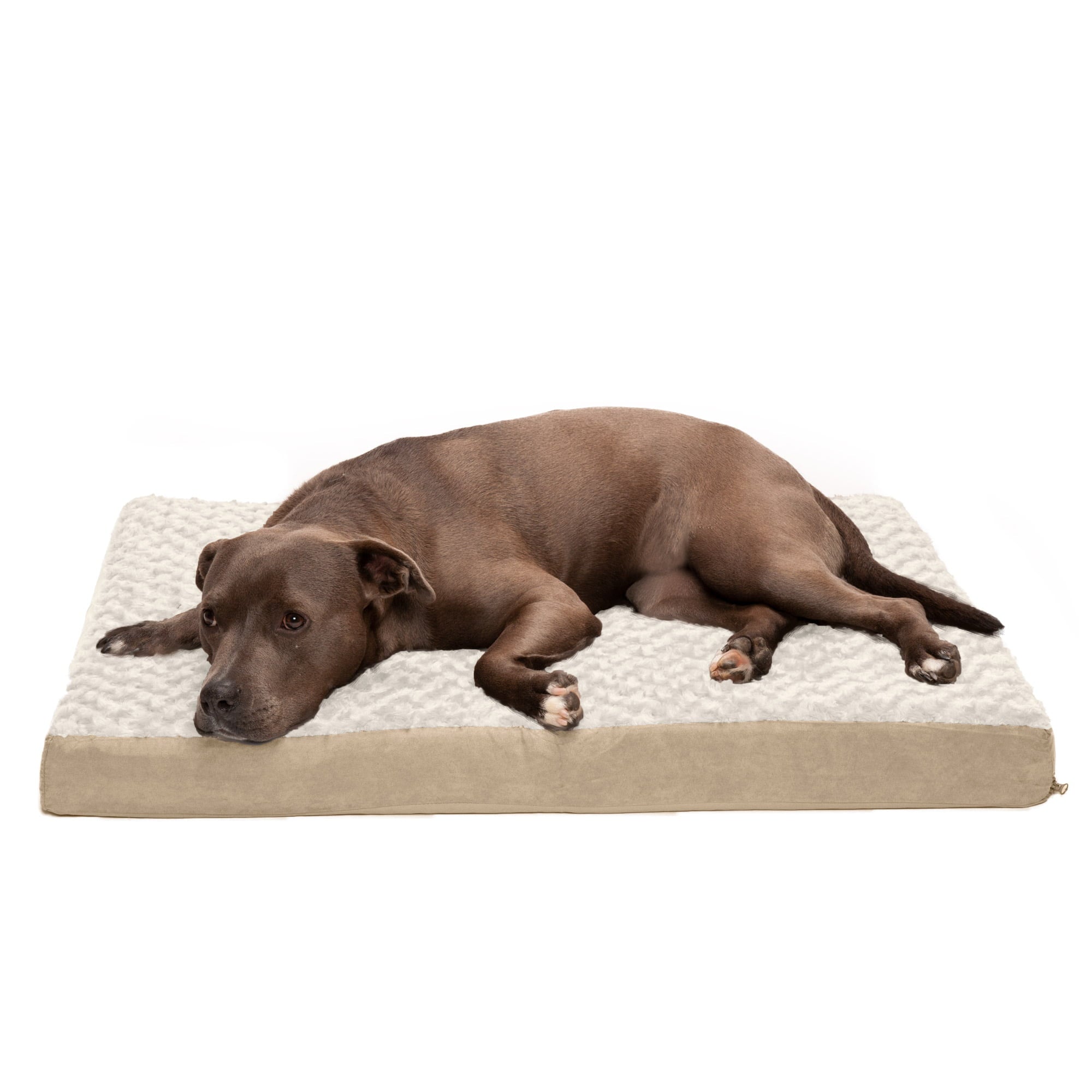 FurHaven | Deluxe Full Support Orthopedic Ultra Plush Mattress Pet Bed for Dogs and Cats， Cream， Large