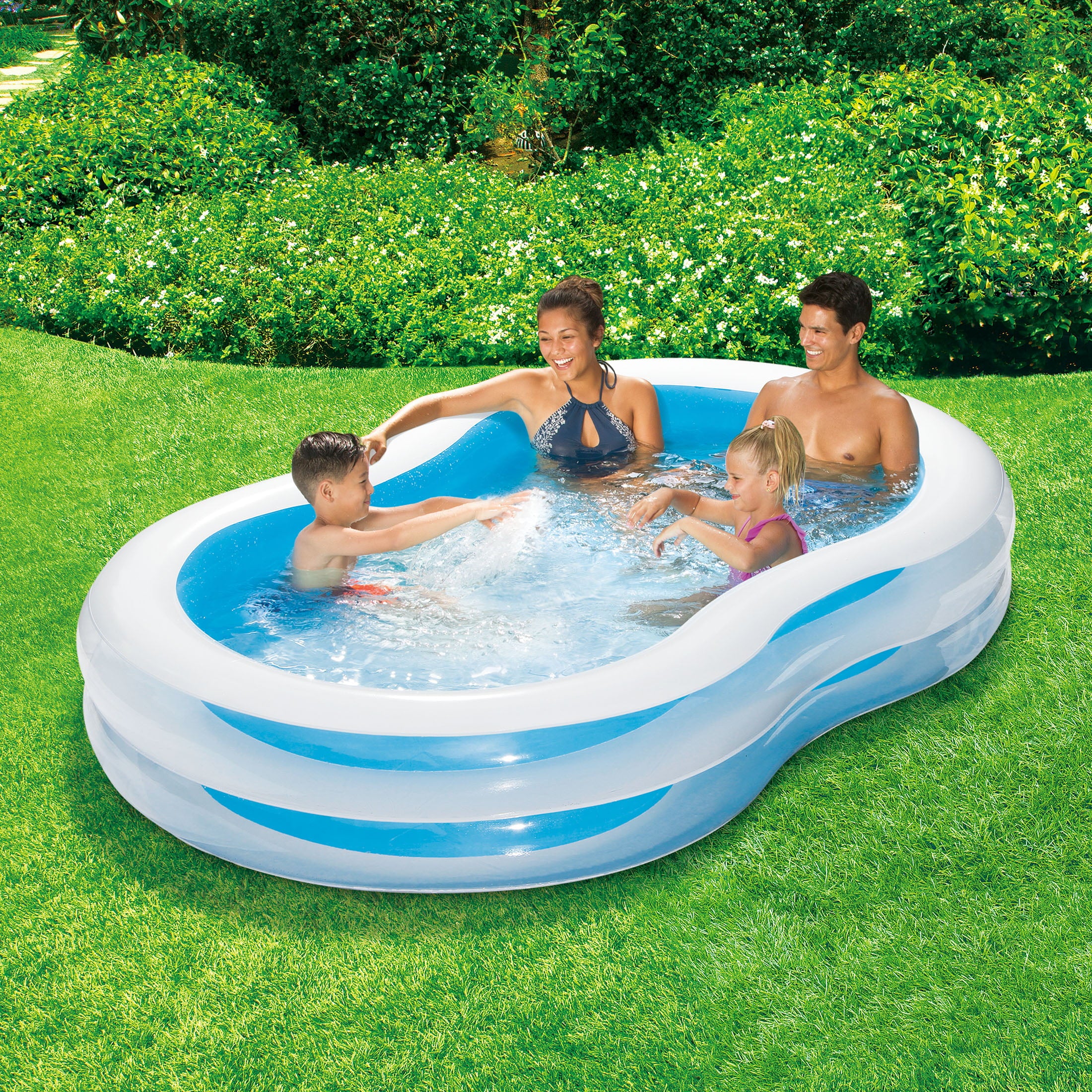 Play Day Inflatable Lagoon Family Pool， 8-shaped， Transparent Sidewalls， Ages 3+， Unisex