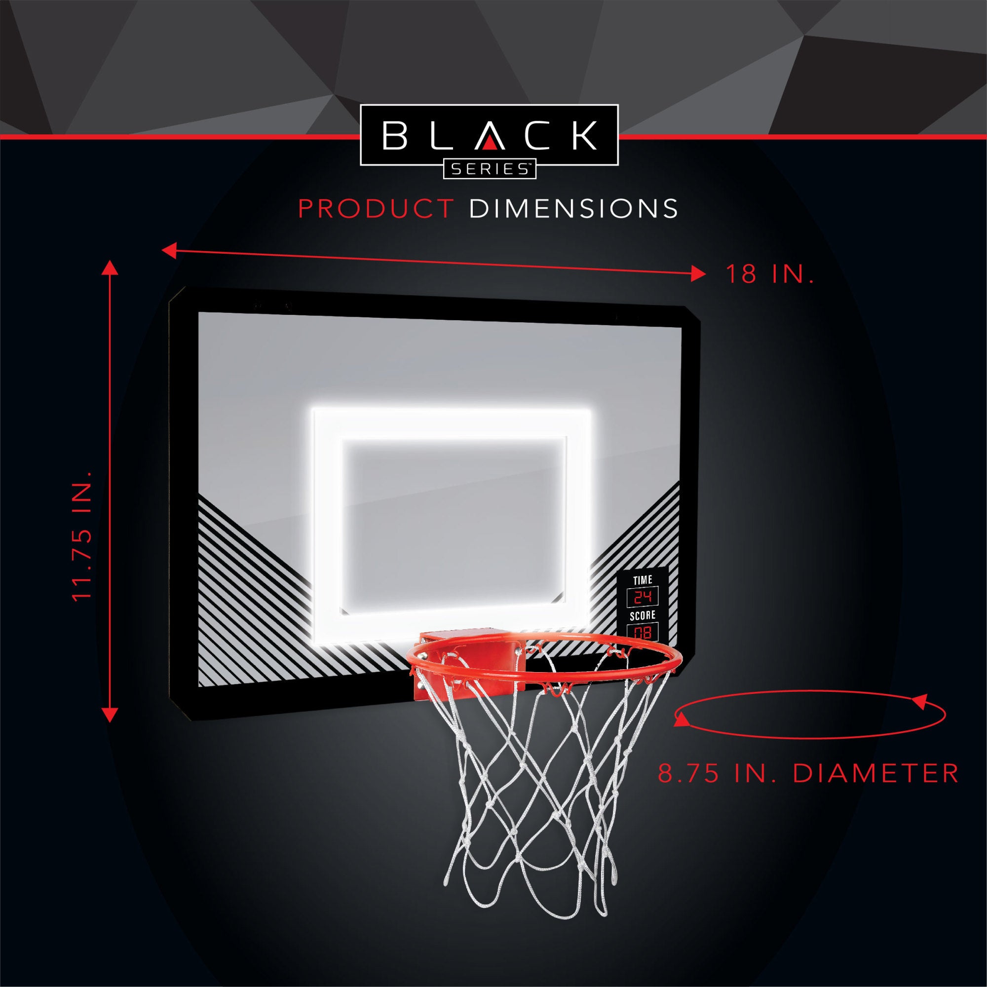 Black Series LED Light-Up Basketball 18 Inch Hoop Sports Game with Mini Ball for Indoor/Outdoor Play During the Day or Night -Slam Dunk Approved