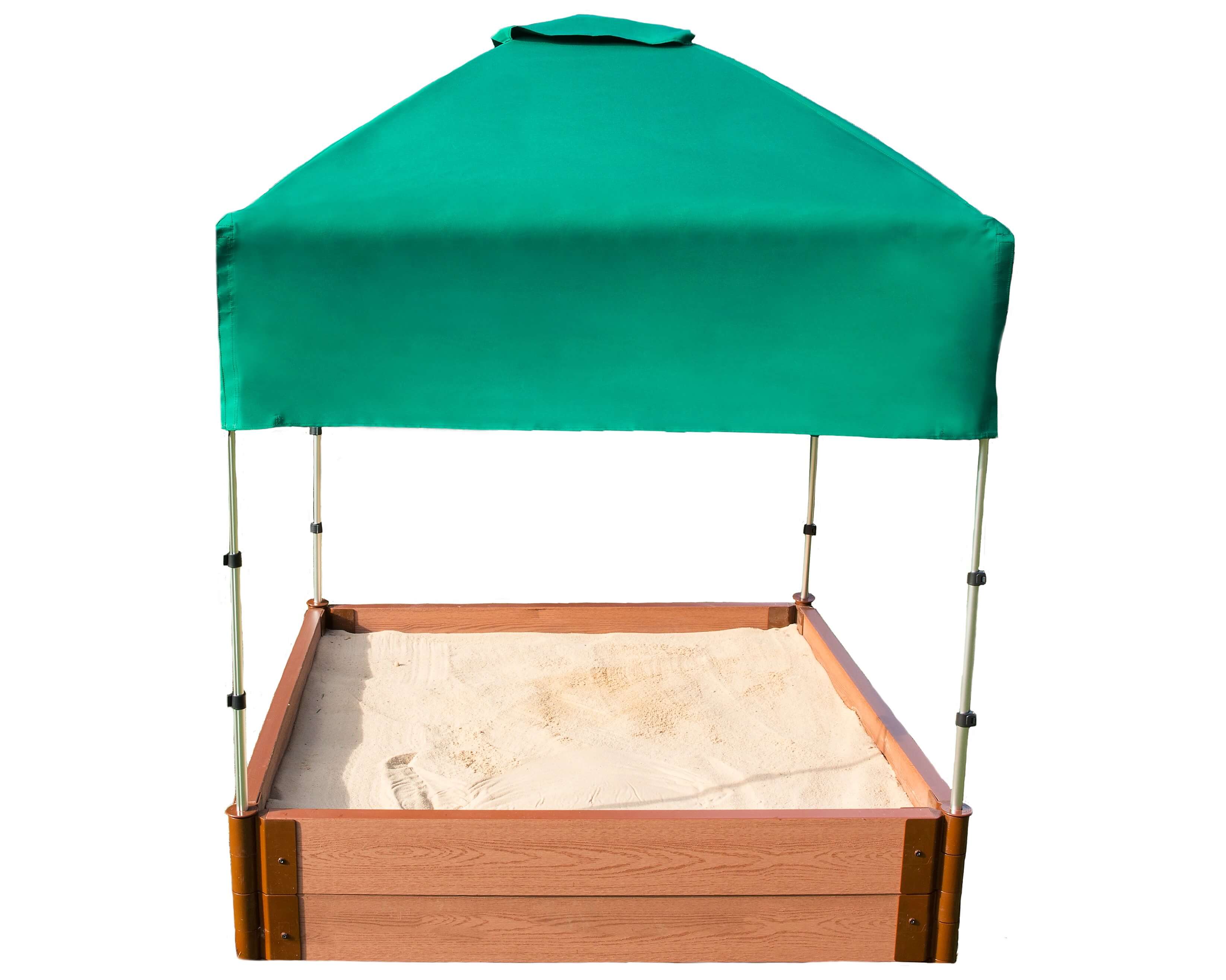 Frame It All Tool-Free Classic Sienna 4ft. x 4ft. x 11in. Composite Square Sandbox Kit with Telescoping Canopy/Cover - 2