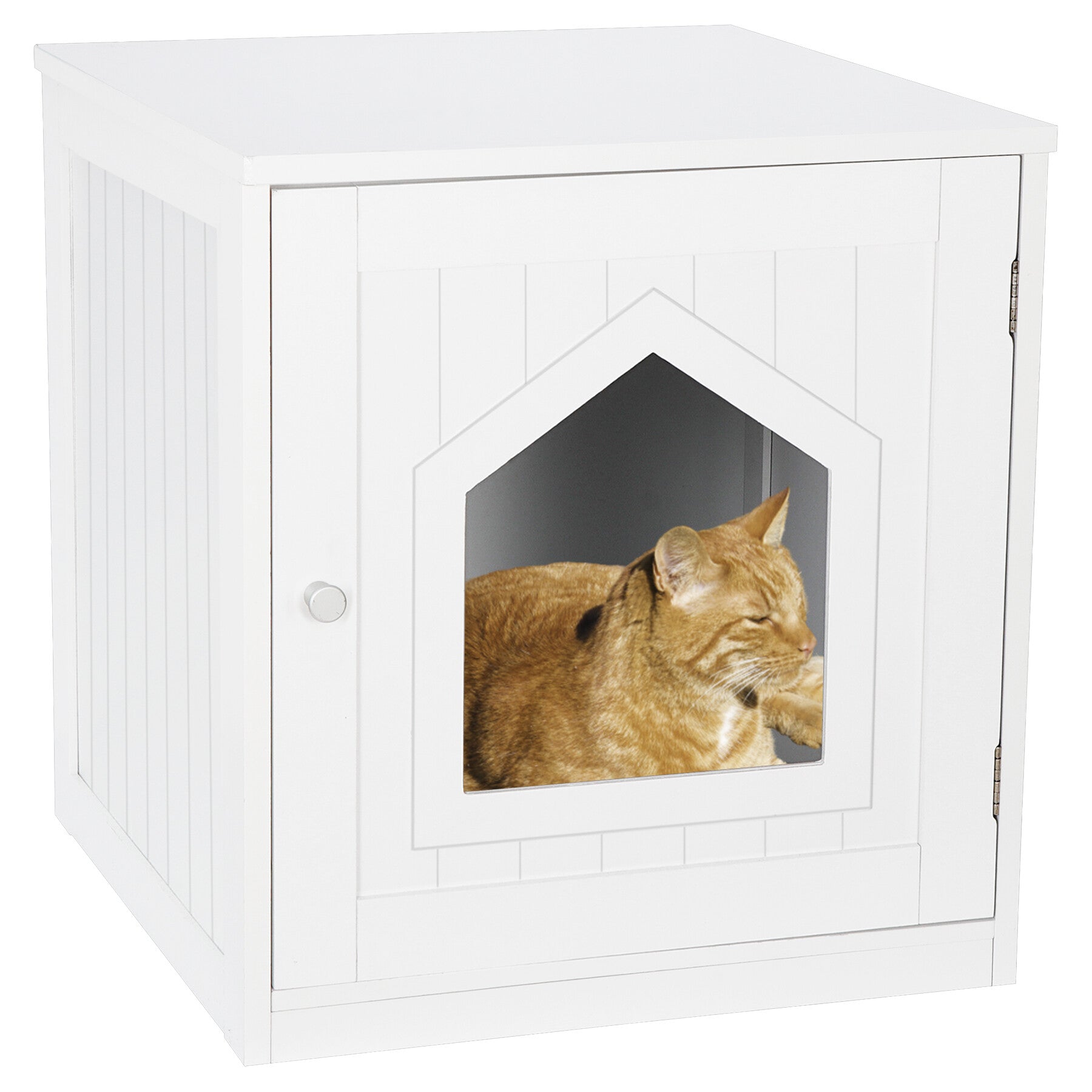 HomGarden 20'' White Cat Washroom Pet House Litter Box Enclosure and MDF Side Table