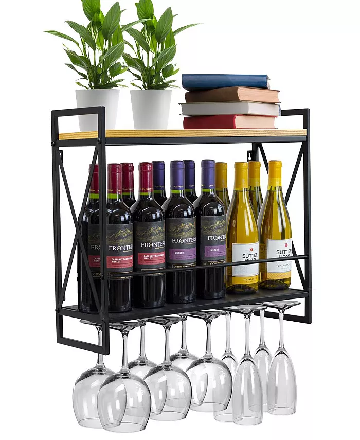 Sorbus 2 Tier Wine Bottle Stemware Glass Rack