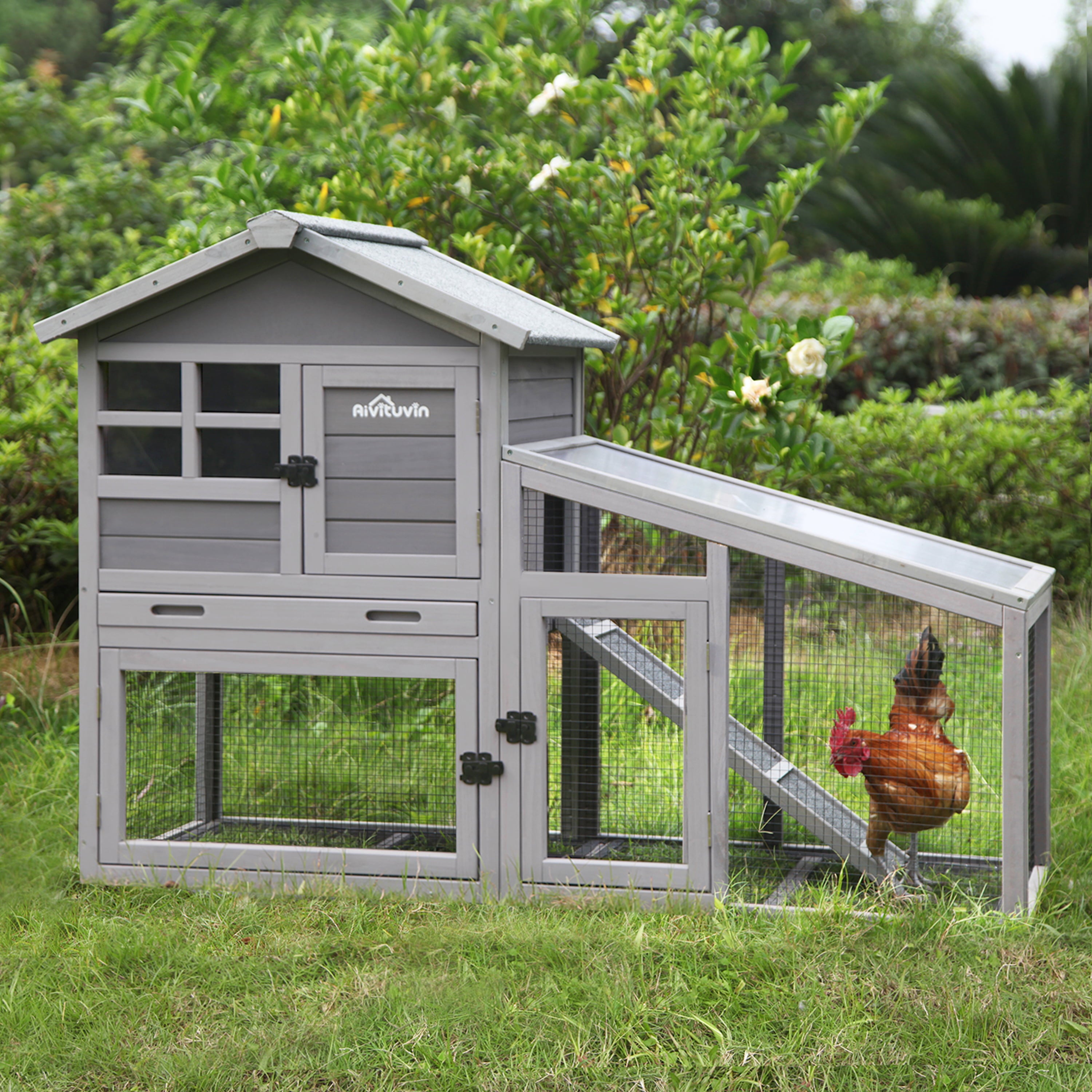 Morgete Chicken Coop for 1-2 Chickens wooden Rabbit Hutch Bunny Cage with Wire Mesh