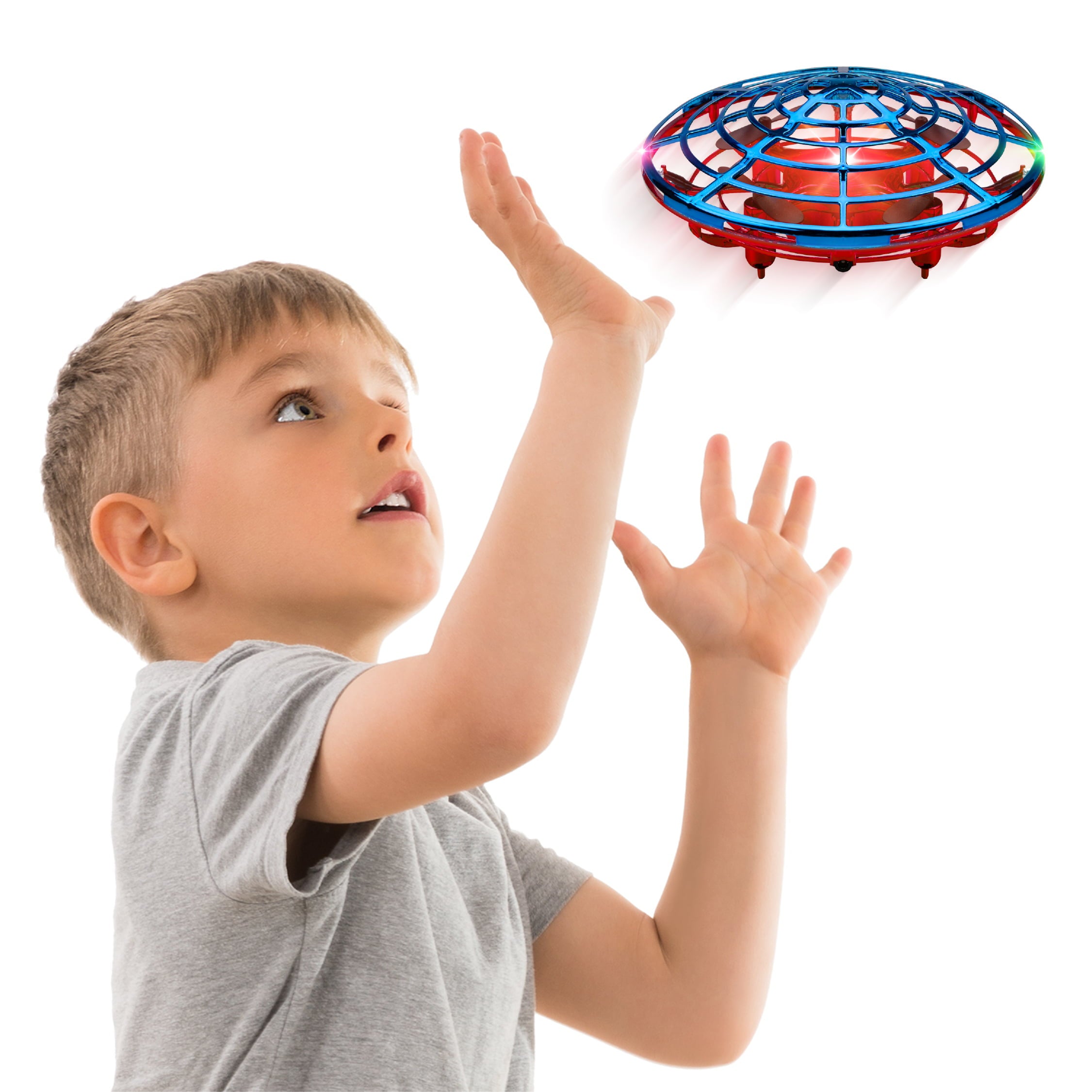 Force1 Scoot Hand Operated Drone for Kids - Blue and Red Indoor UFO Flying Toy Drone