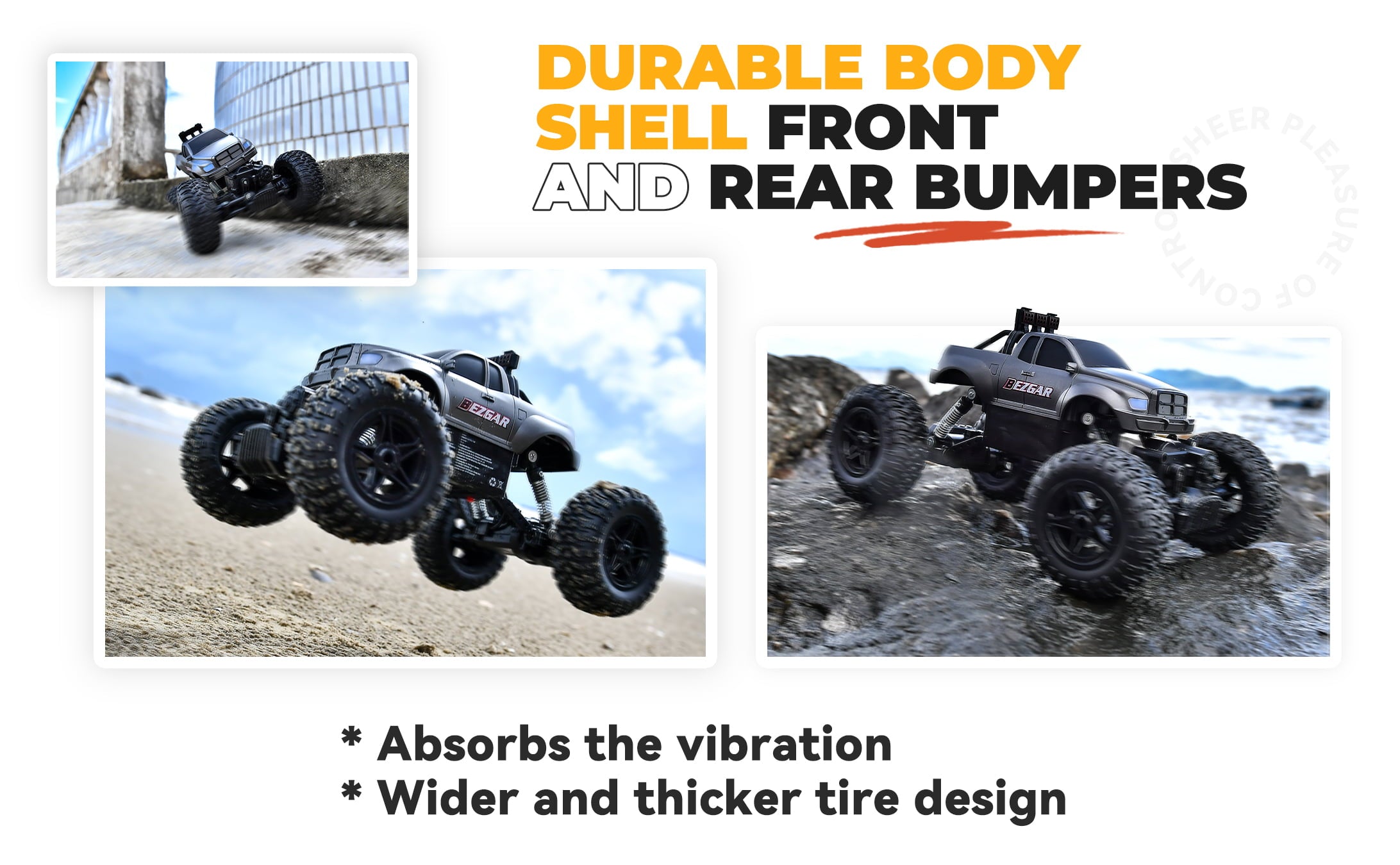 Bezgar 1:14 RC Cars Remote Control Monster Truck， Radio Controlled Truck off-Road Rock Crawler Remote Control Car for Boys Kids Adults