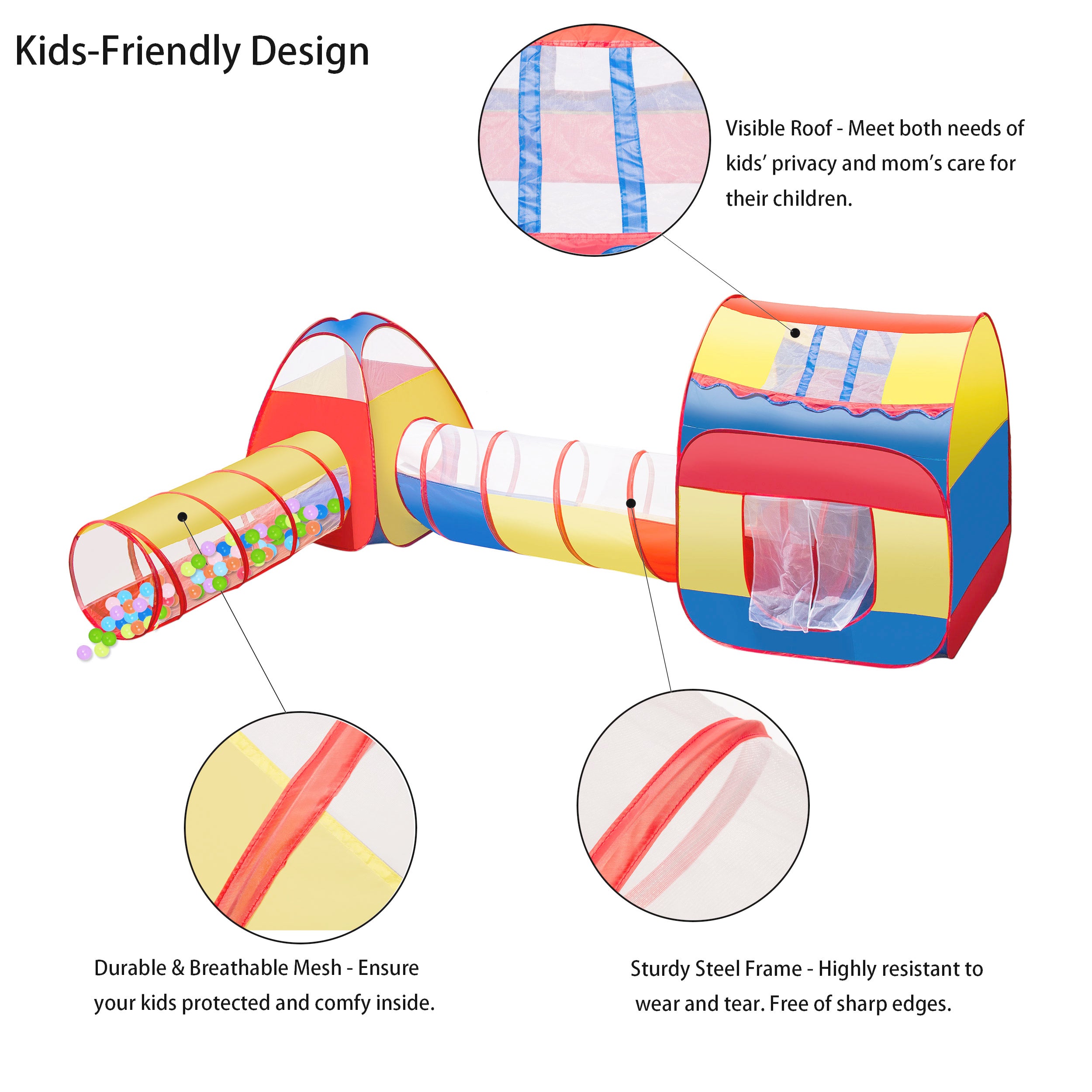 iCorer 4pc Pop Up Children Play Tent w/ 2 Crawl Tunnels & 2 Tents - Extra Large Kid Tent Ball Pits for Boys Girls Toddlers for Indoor & Outdoor Use