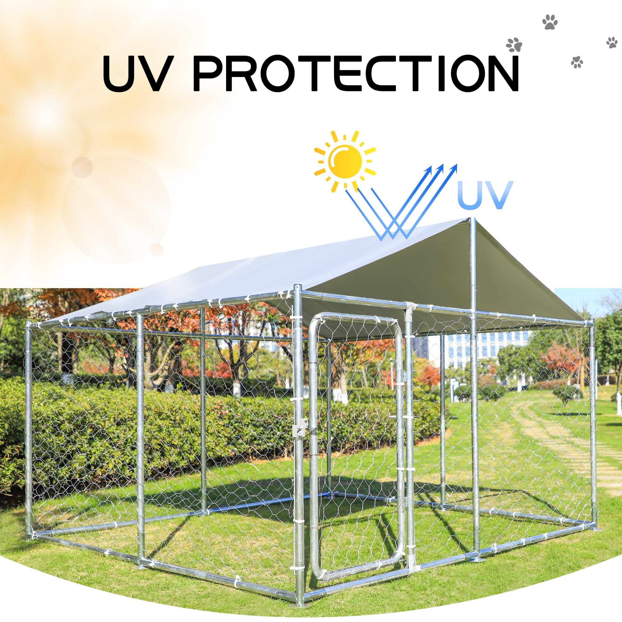 MAGIC UNION Dog Cage Metal Outdoor Pet Playpen Wire Kennel with Water-Resistant Cover Roof