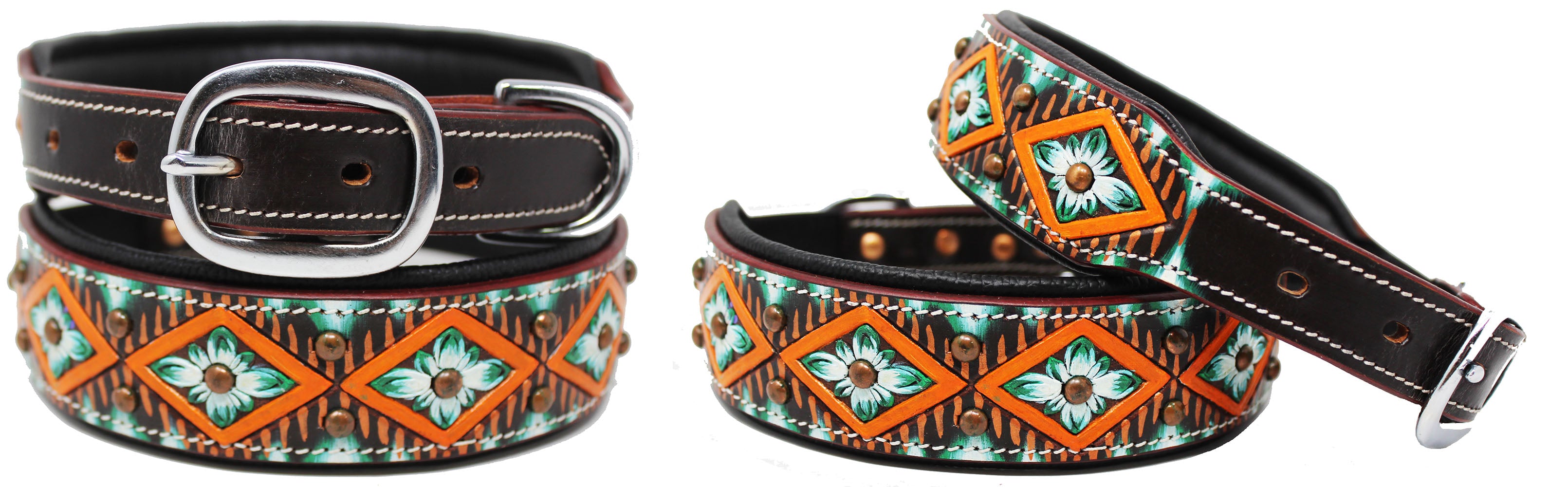 Small 13''- 17'' Rhinestone Dog Puppy Collar Crystal Cow Leather Western 6035OR