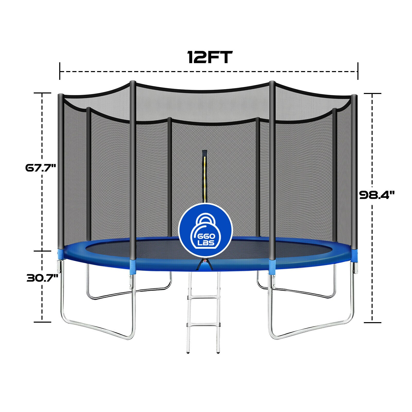 Polar Aurora 12Ft Outdoor Backyard Trampoline for Kids Adults Family Happy Time with Safety Enclosure Net， Non-Slip Ladder，Spring Pad Combo Bounce Jump Recreational Trampoline