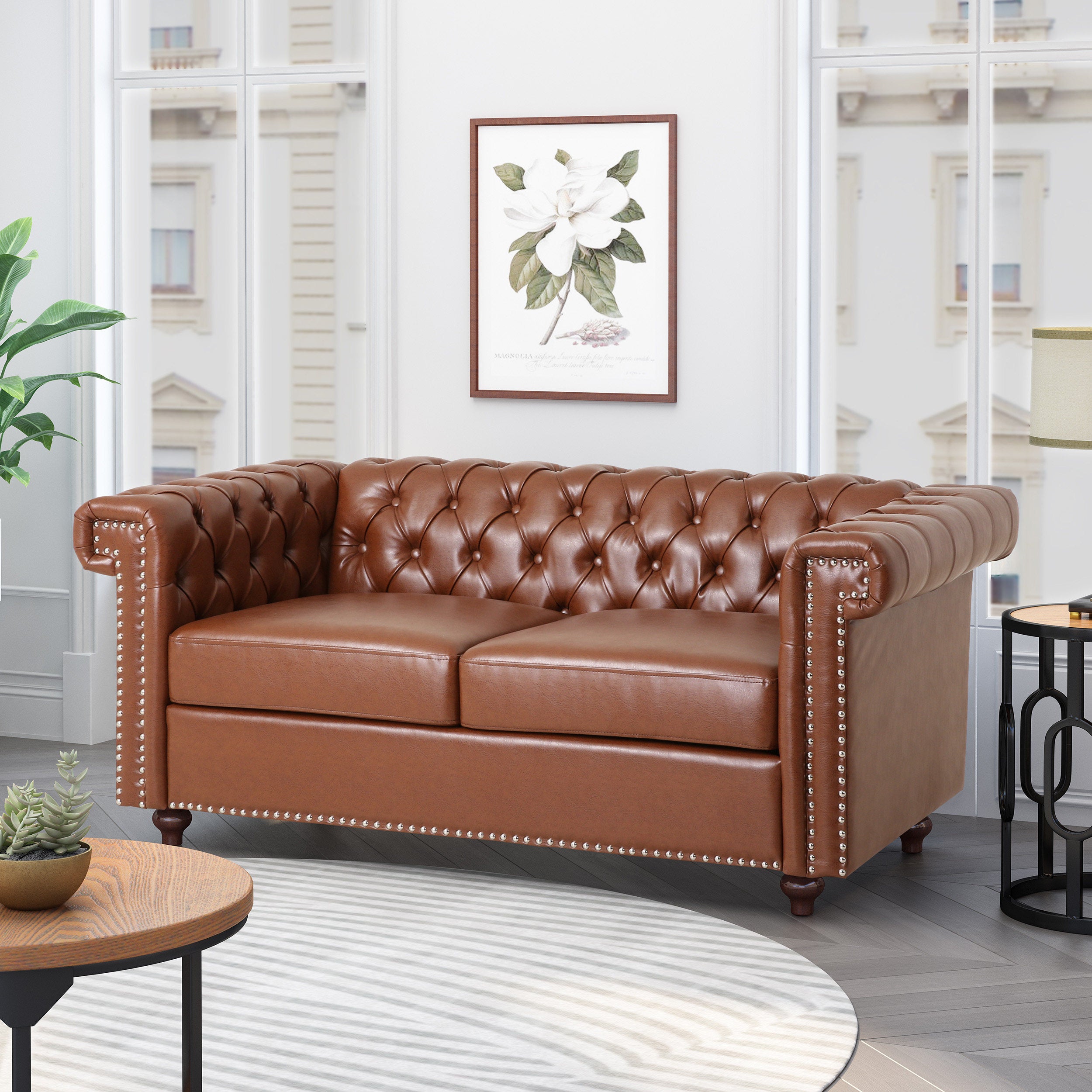 Timber Modern Glam Tufted Loveseat with Nailhead Trim