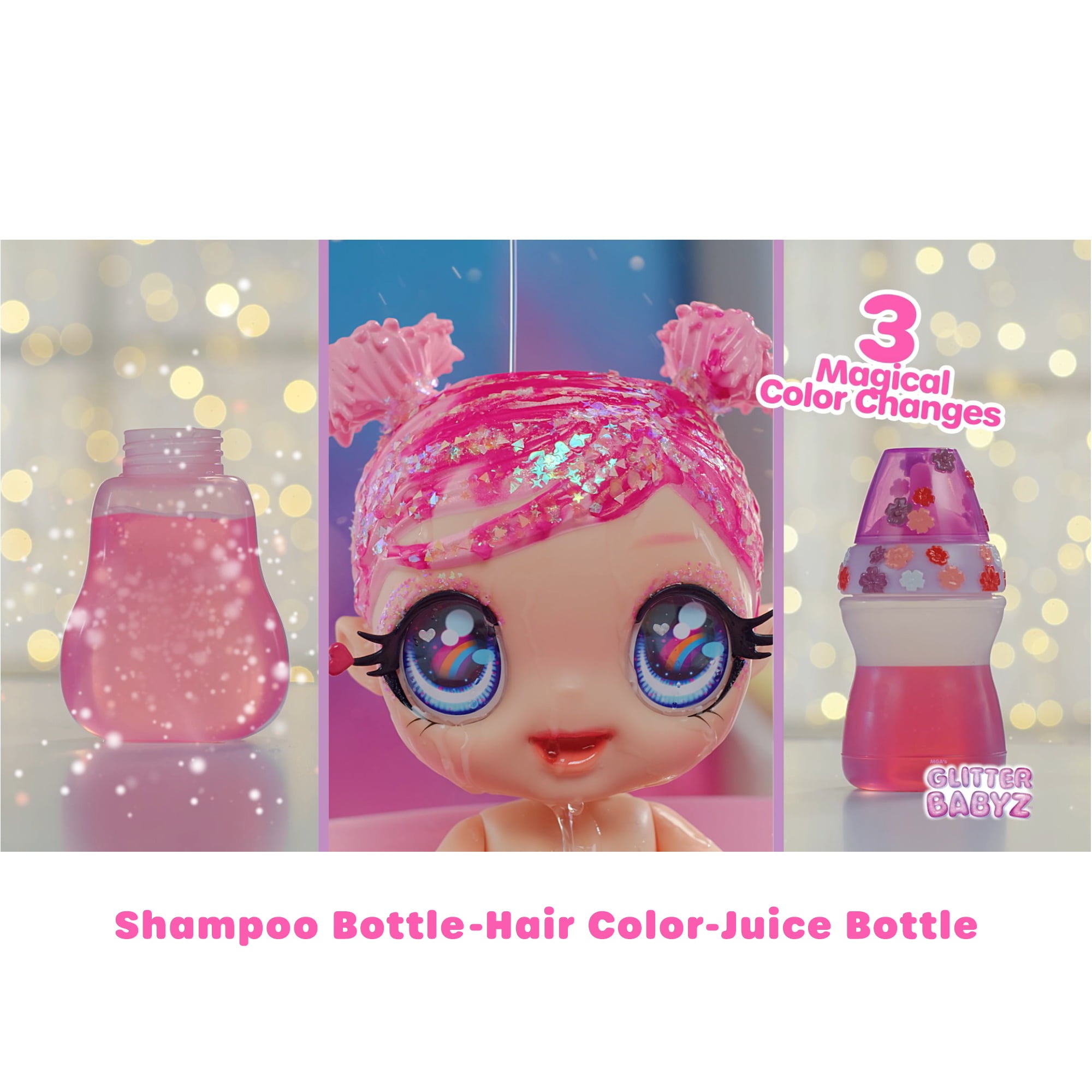 Glitter Babyz Dreamia Stardust (Pink) Baby Doll w/ 3 Color Changes, Gift Toy for Girls Ages 3 4 5+