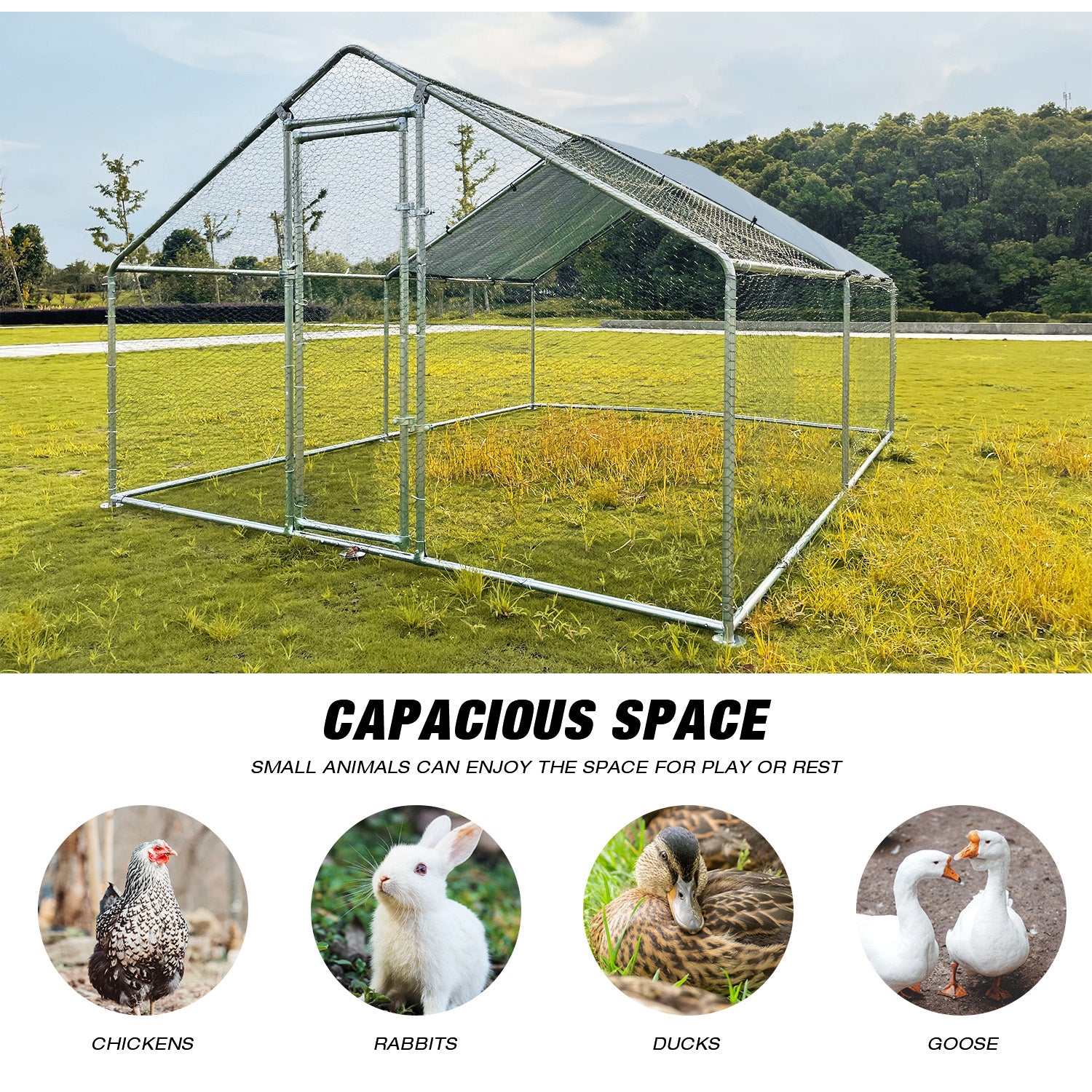 ICLBC Large Chicken Coop Run Pen Cage Hen House W/ Roof Cover 10x13ft， Metal， Walk in
