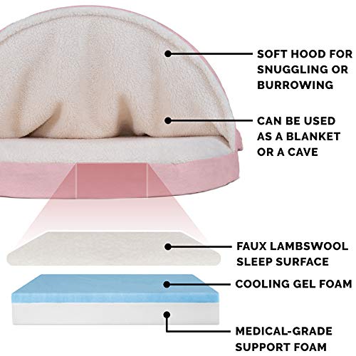 FurHaven | Cooling Gel Faux Sheepskin Snuggery Pet Bed for Dogs and Cats， Pink， 35-Inch
