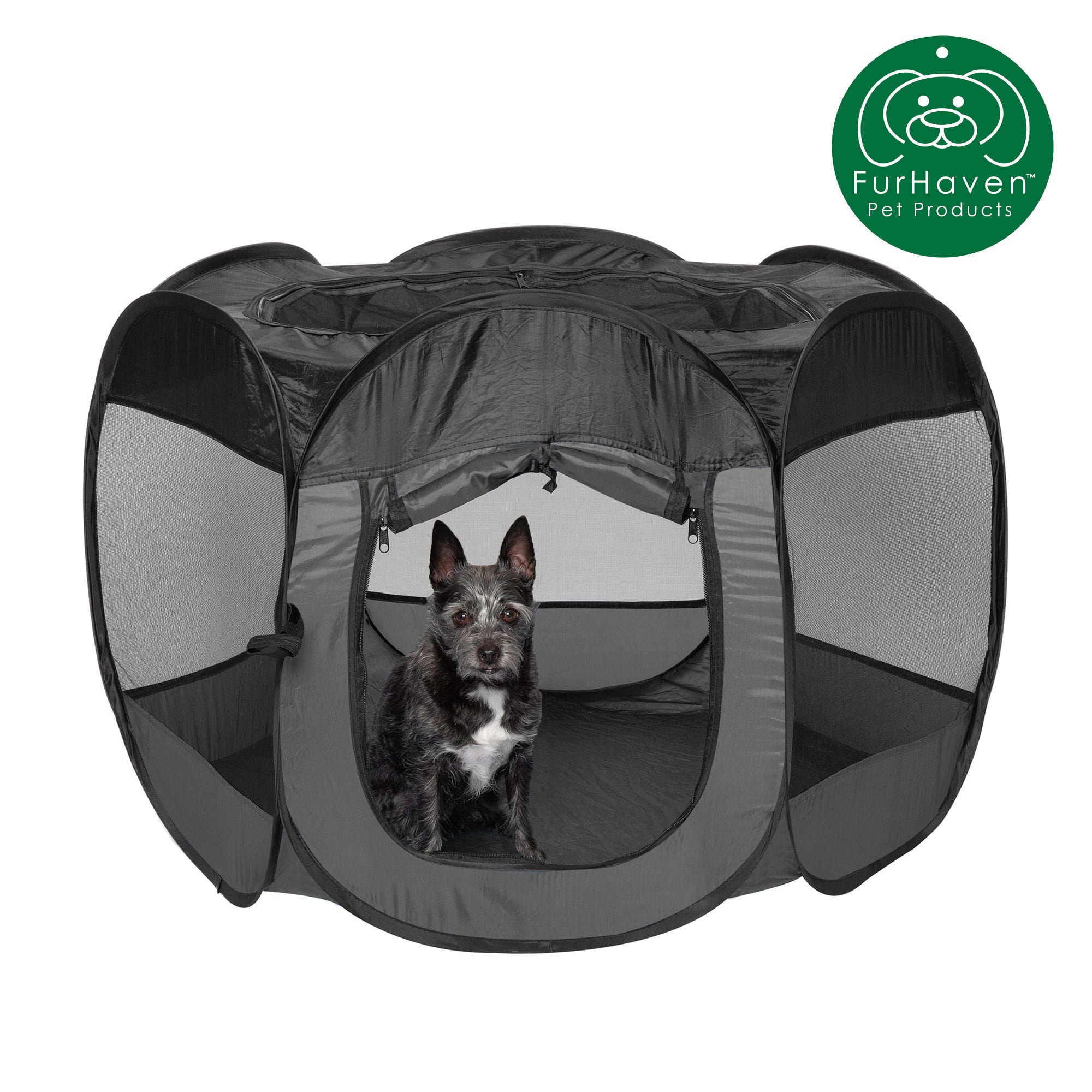 FurHaven Pet Playpen | Mesh Open-Air Dog Playpen， Gray， Small