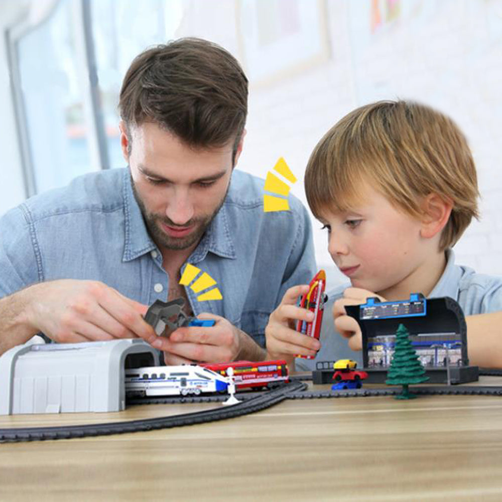 BELUPAI 50Pcs Simulation High Speed Rail Trains Electric Trains Harmony Round Trains Model Set Overpass Piers Tunnels Carriage