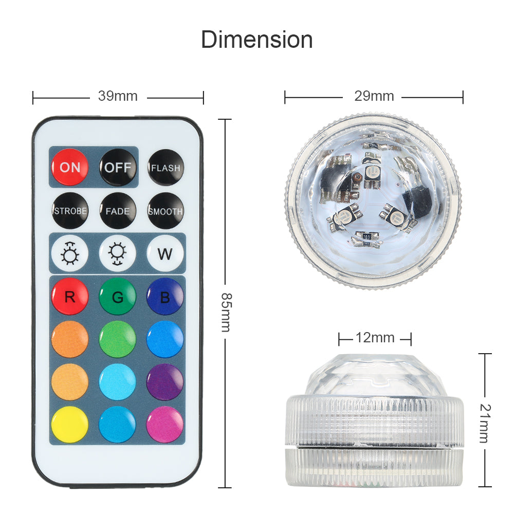 LEDs RGB Submersible Colorful Lamp Underwater Candle IP68 Water Resistance with Remote Control 12pack