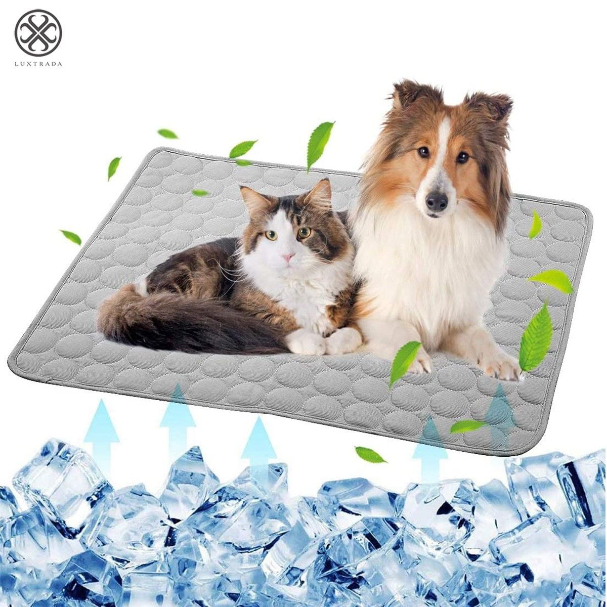 Luxtrada Pet Dog Self Cooling Mat Pad Ice Silk Mat Pet Cooling Non Sticking Blanket Keep Pets Summer Cool Comfort for Cats and Dogs Home (Gray，Size XL)