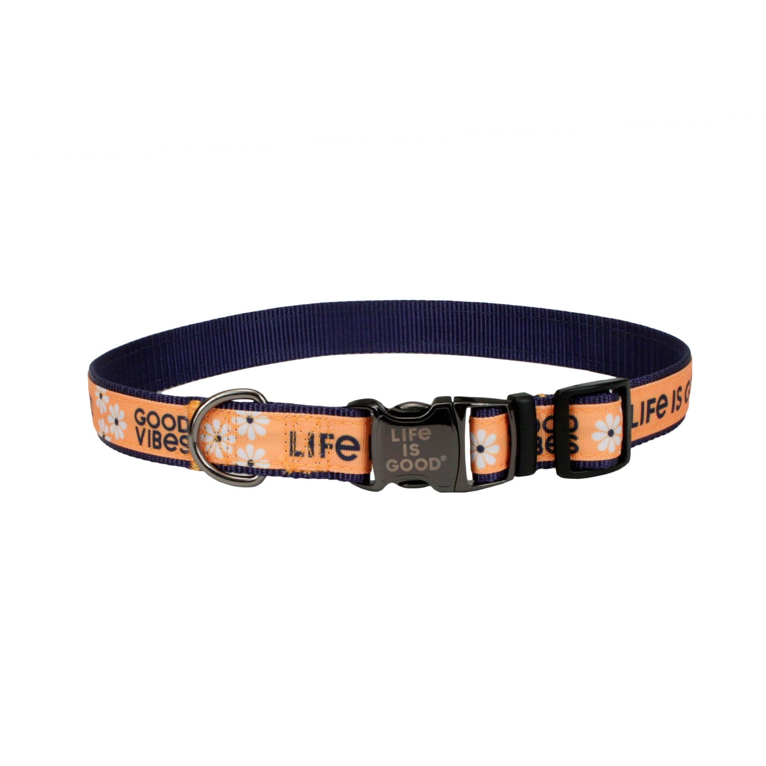 Life is Good® Canvas Overlay Dog Collar， Yellow Good Vibes， 5/8