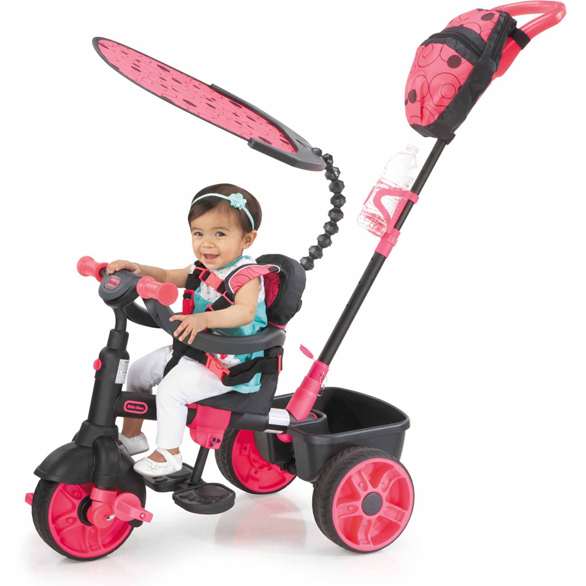Little Tikes 4-in-1 Deluxe Edition Trike in Neon Pink， Convertible Tricycle for Toddlers Tricycle with 4 Stages of Growth and Shade Canopy- For Kids Kids Boys Girls Ages 9 Months to 3 Years Old
