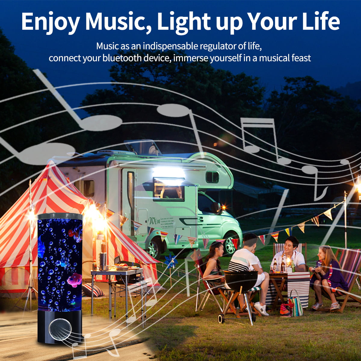 Vaticas Fish Lava Lamp Bluetooth Speaker LED Multi-Color Aquarium Light Home Office Decor Gifts