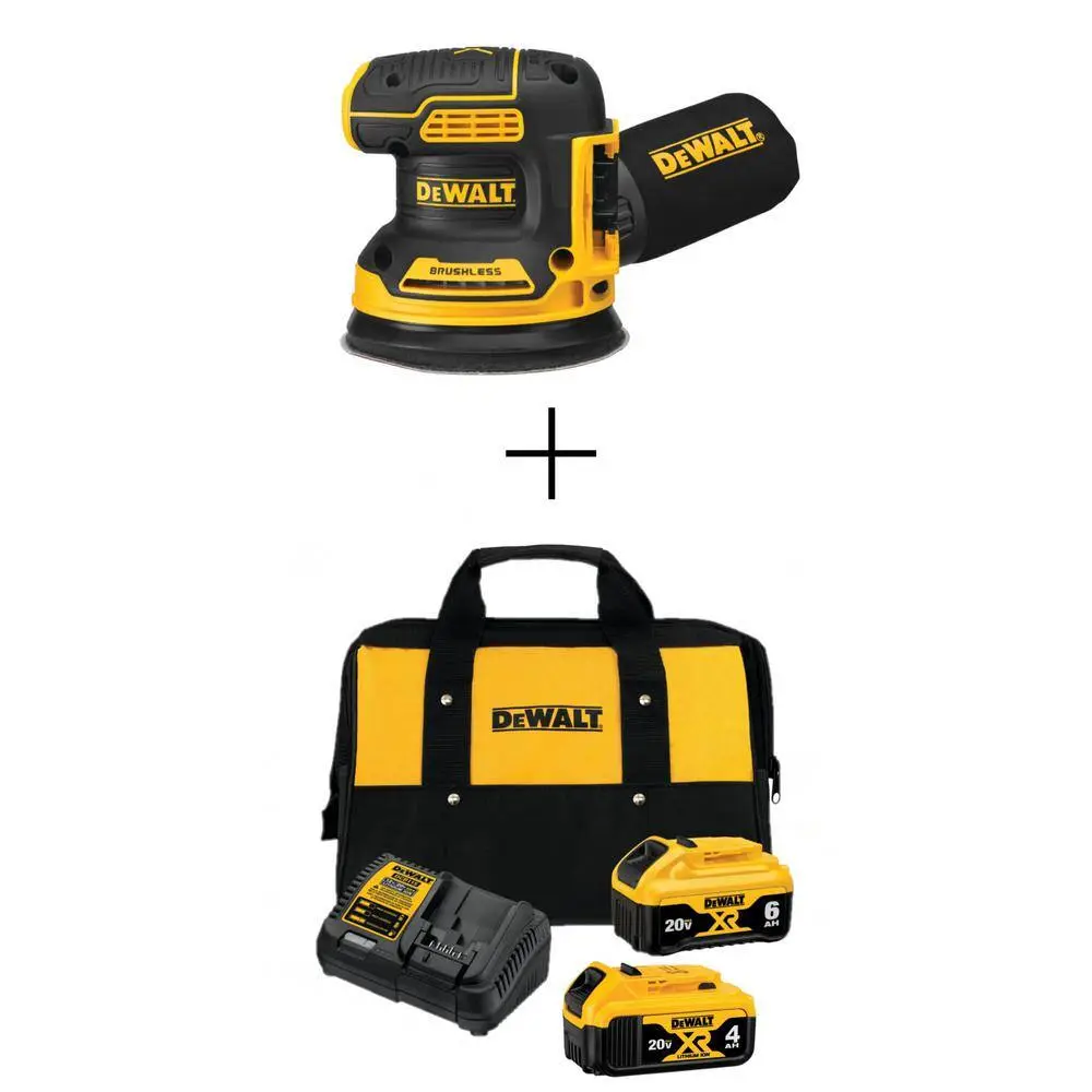 DEWALT 20V MAX XR Cordless Brushless 5 in. Random Orbital Sander (1) 20V 6.0Ah and (1) 20V 4.0Ah Batteries and Charger DCW210BDCB246CK
