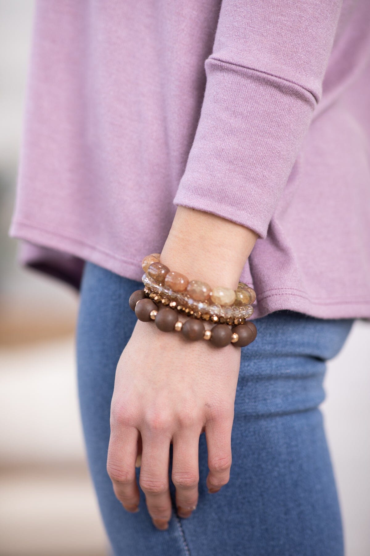 Brown and Tan Beaded Bracelet Set